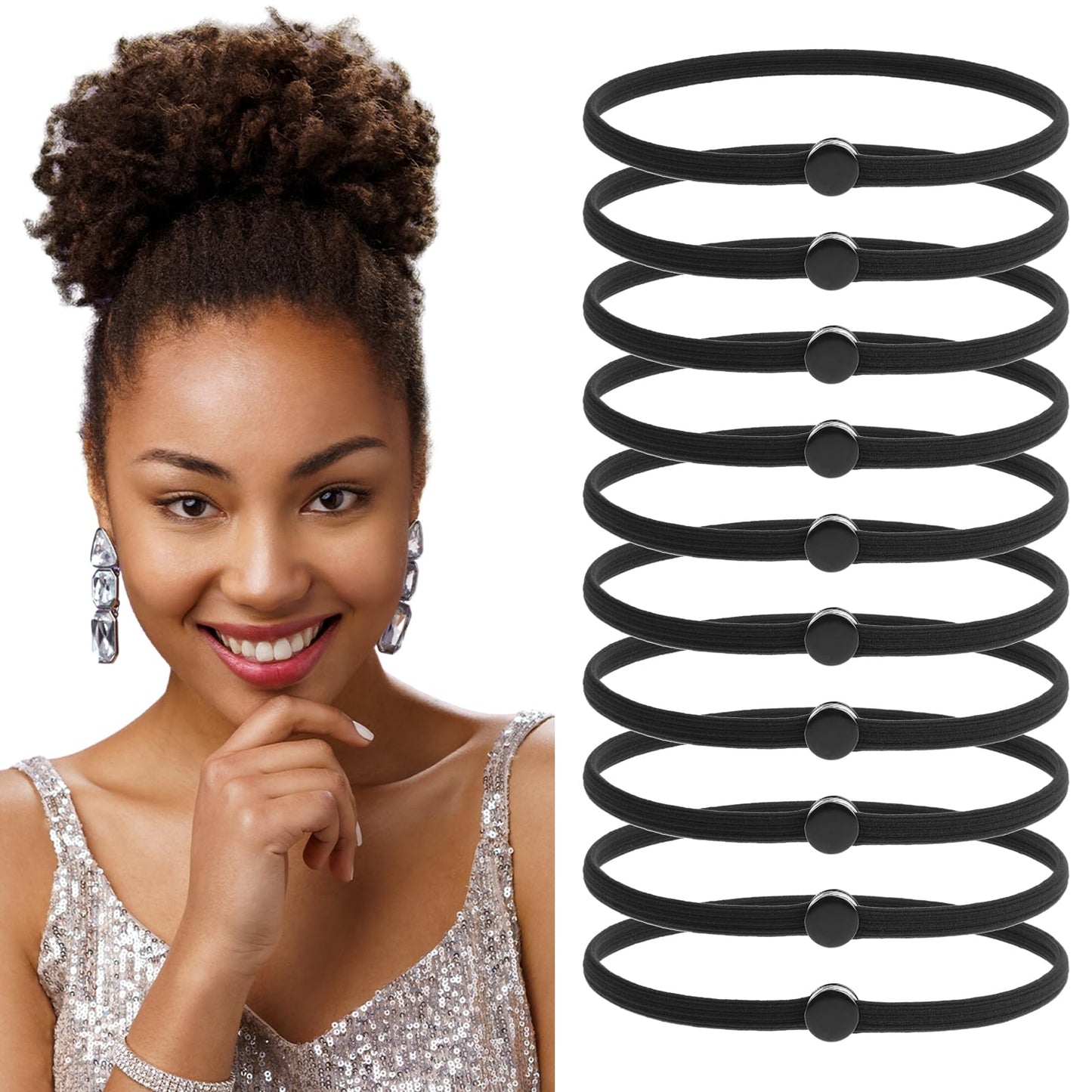 Lusofie 10 Pcs Puff Cuff Snap Hair Ties Hair Ties For Curly Hair Adjustable Hair ties For Curly Hair Fluffy Hair Thick Braids Women Girls(Black)