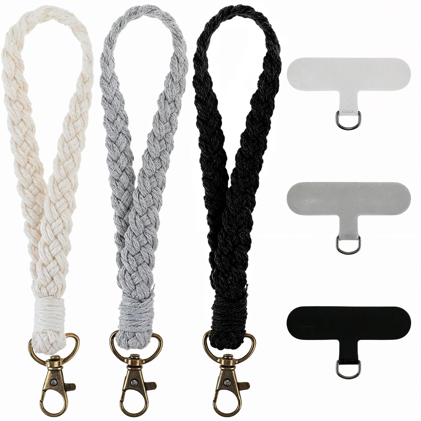 HaiFafafaing 3 Set Macrame Wrist Strap For Phone Case With Phone Tether Tabs 3 Colours Phone Lanyard Wrist Universal Boho Phone Bracelet Strap Women Men Cell Phone Wristlet(Black+White+Gray)