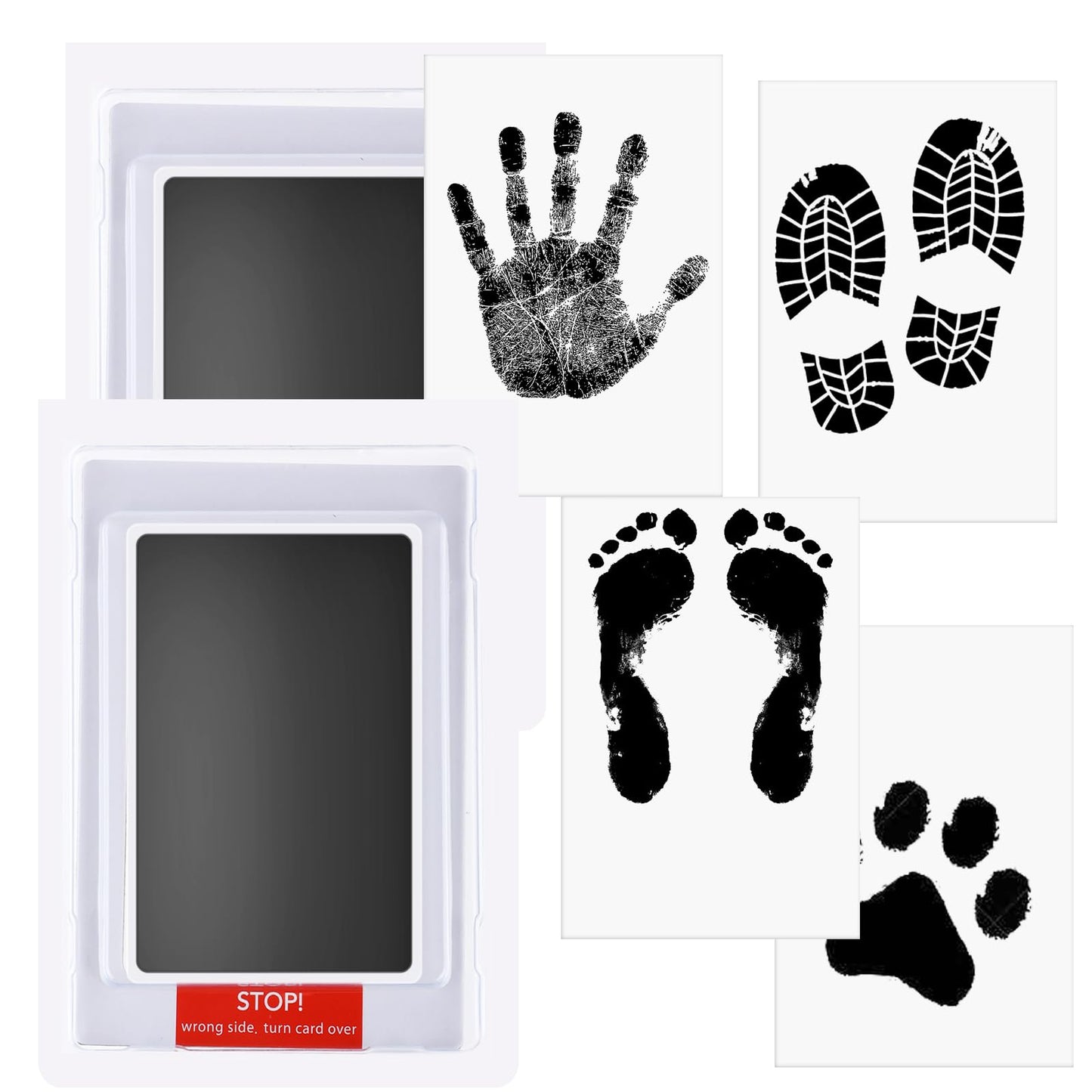 Baby Handprint and Footprint Kit, 2 Pcs Clean Touch Baby Ink Pads for Hands and Feet with 4 Stamp Cards, Safe Non-Toxic Inkless Handprint Kit for Baby Handprint Family Keepsake Gifts (Black)