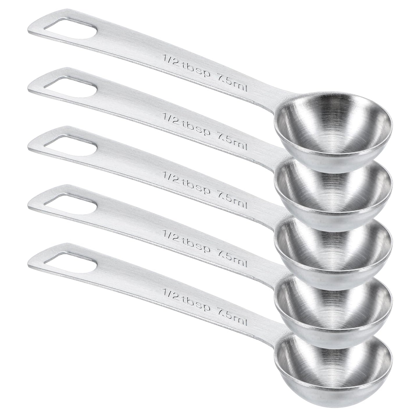 5 Pcs Measuring Spoons 1/2tbsp 7.5ml Individual Teaspoon Stainless Steel Measuring Spoons with Measurement Marks, Round Bowl Design Teaspoons for Precise Cooking