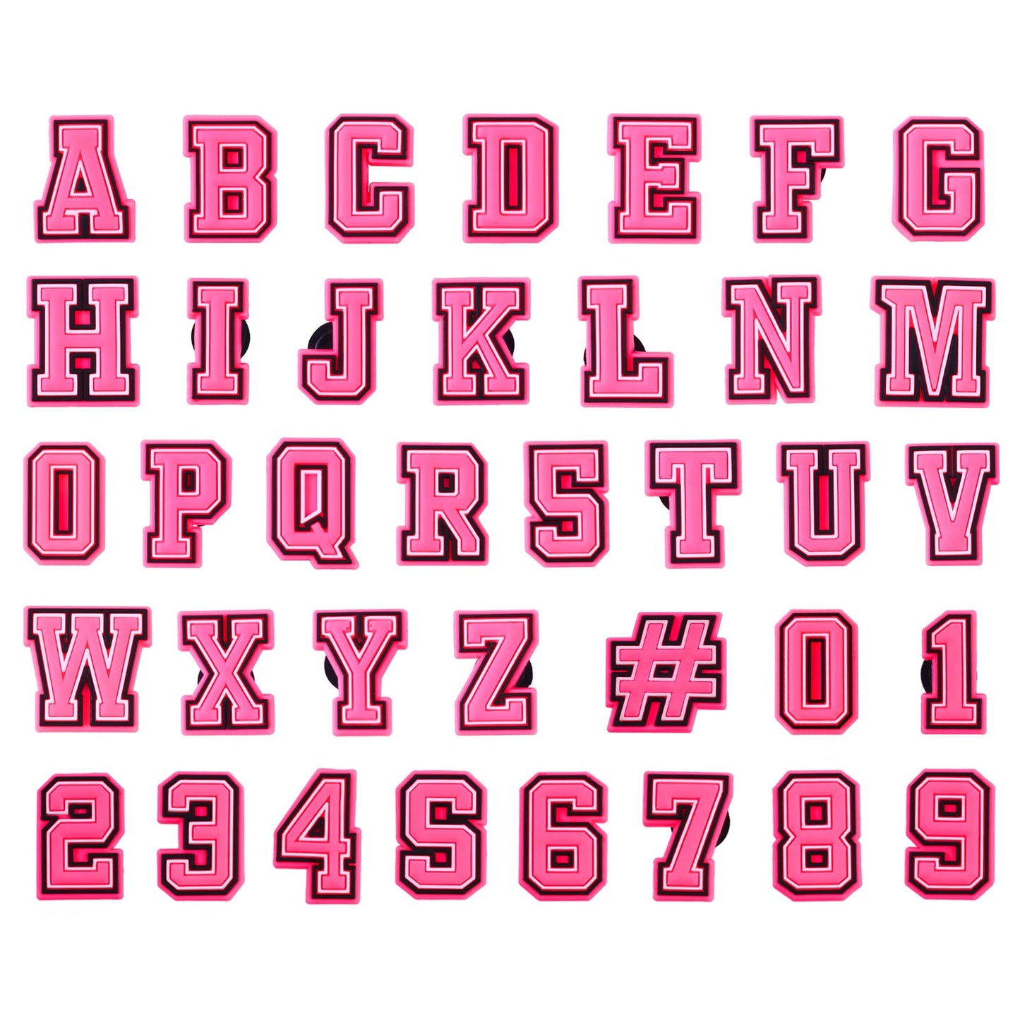 Lusofie Yolev 37pcs Pink Letters Numbers Shoe Charms, A-Z Letters & 0-9# Numbers Clog Charms DIY Shoe Charms for Clogs Shoes Decorations Wristband Bracelet Party Favors