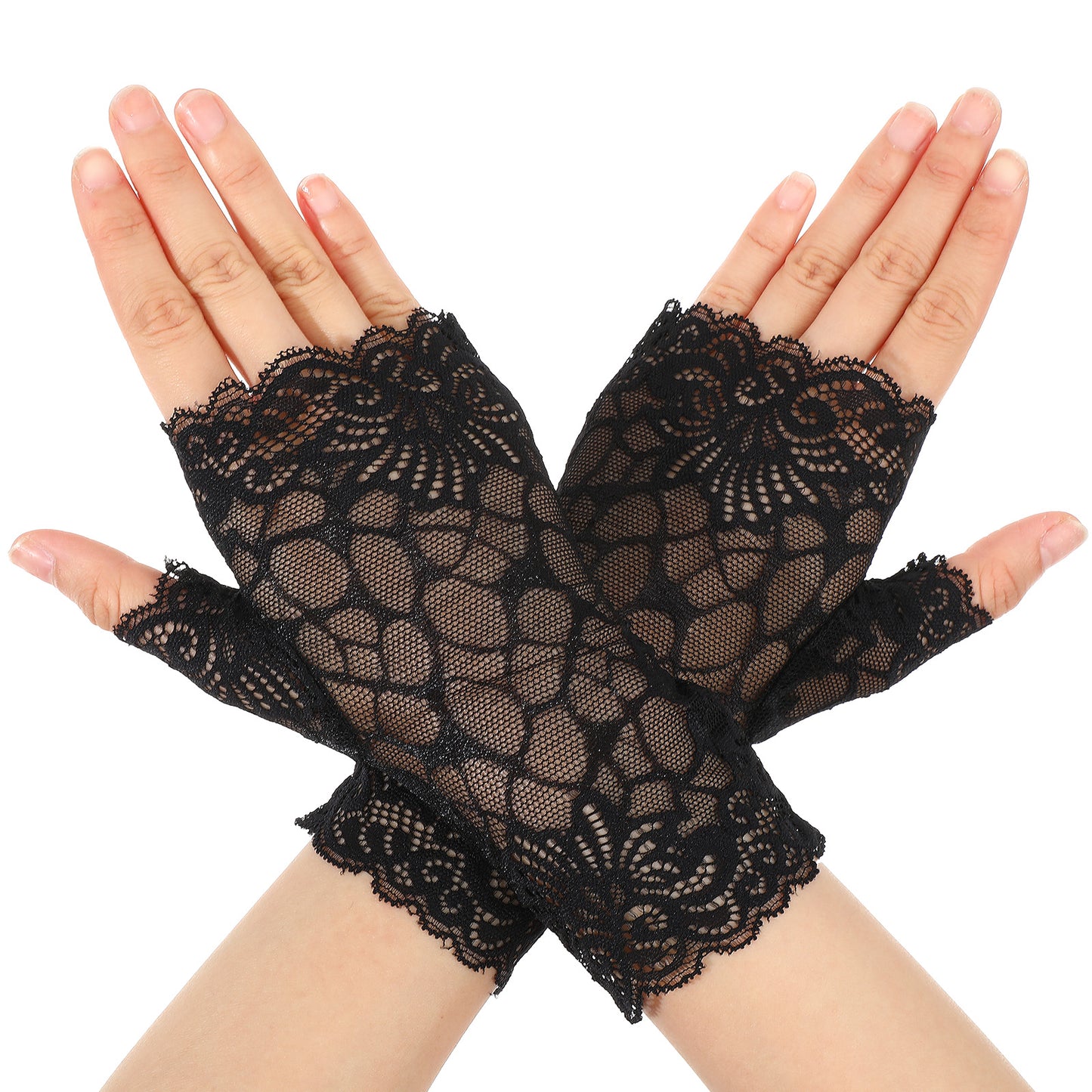 Telooco Women Short Lace Gloves - Fingerless Black Novelty Gloves Halloween Vampire Costume Accessories for Bridal Opera Evening Wedding Party Prom Cosplay
