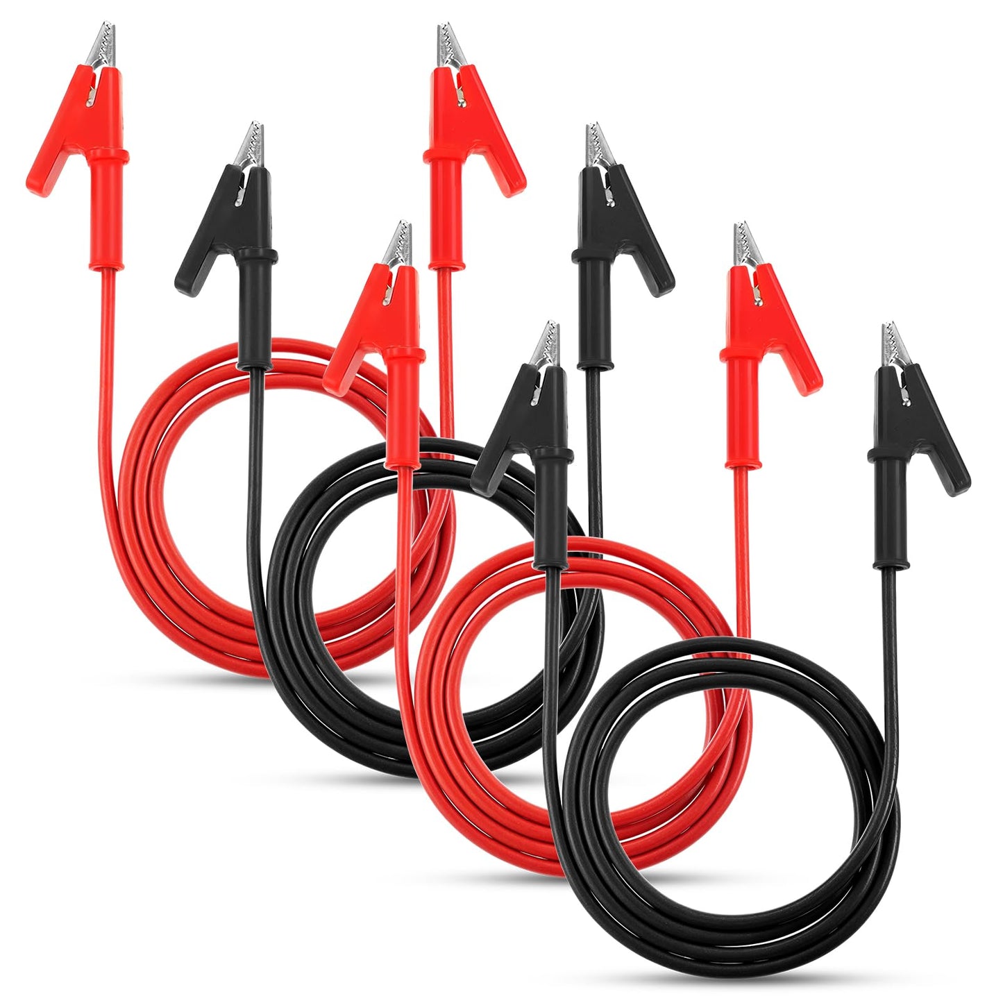 4Pcs Dual Alligator Clips Electrical Test Leads, 14 Gauge Double-ended Alligator Clip Cables, 15A Jumper Wires Heavy Duty Silicone Test Leads for Multimeter for Electrical Testing(3.3Ft)