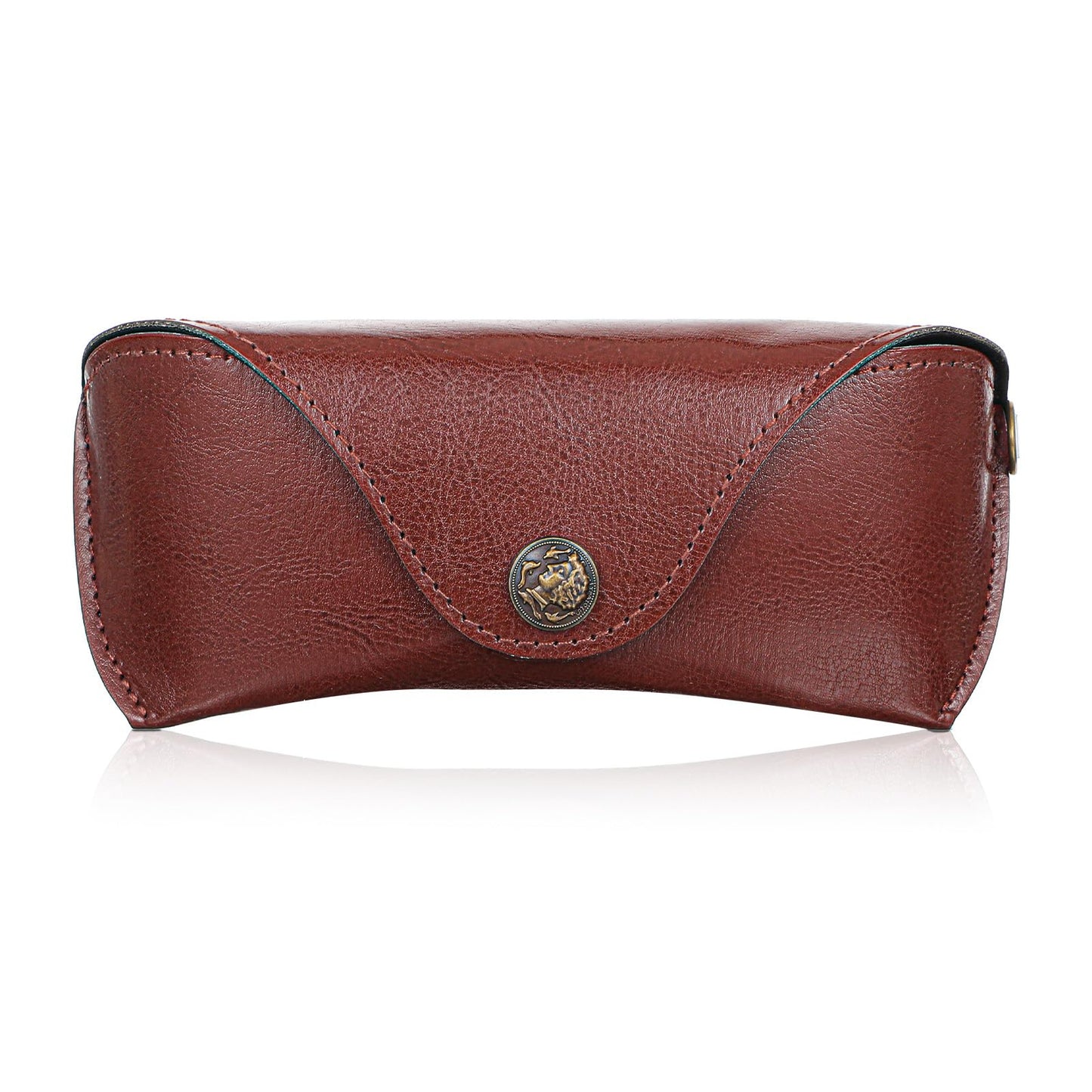 HaiFafafaing Leather Glasses Case, Slim Portable Sunglasses Case, Universal Fit, Hard Shell Protection, Brown