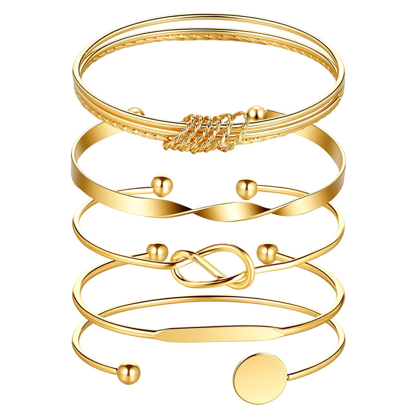 Ziuohaa 5PCS Gold stack bracelets for women Personalized Dainty Bangle Set