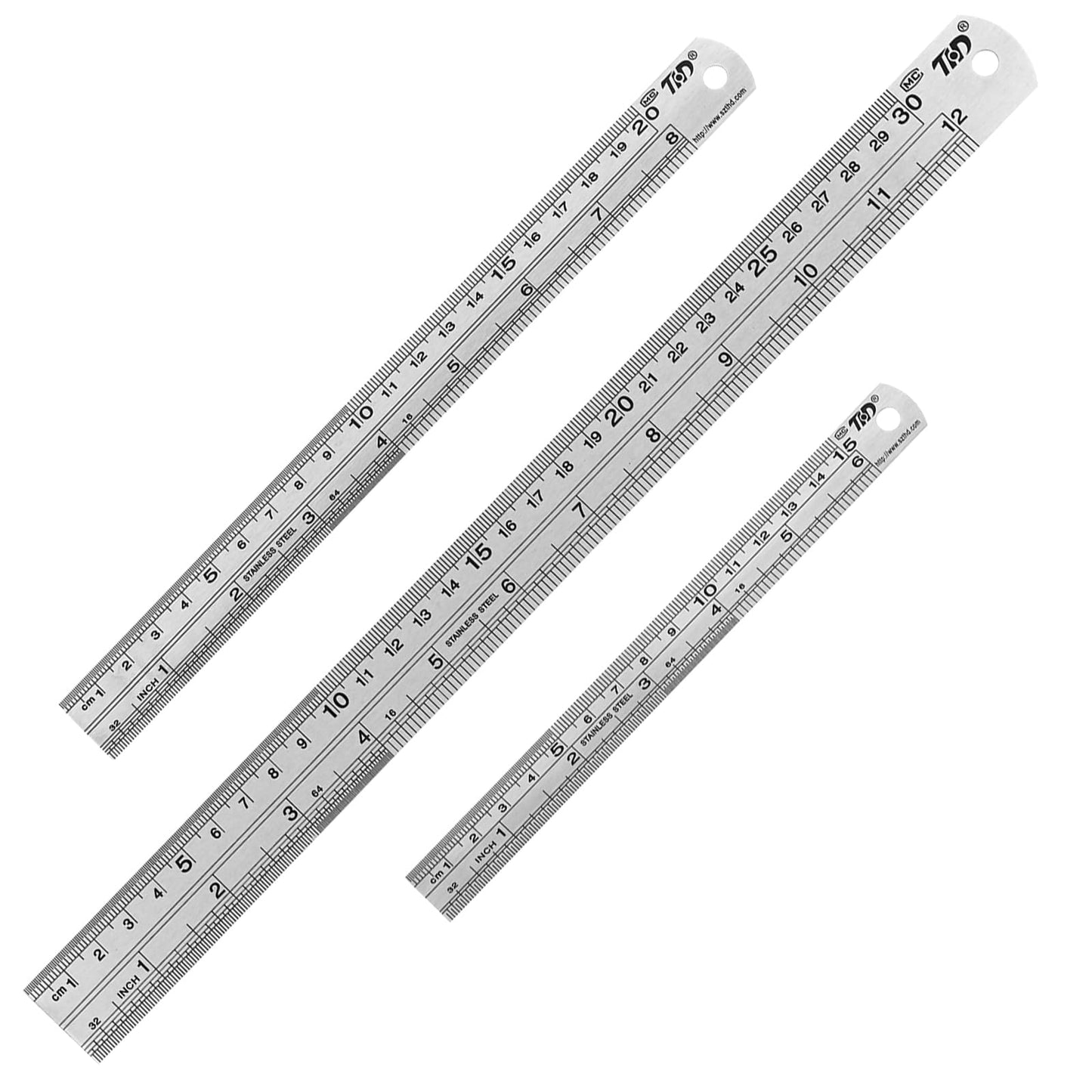 Telooco 3Pcs Steel Ruler Metal Straight Edge Rulers Durable Stainless Steel Ruler with Inches and Centimeters Graduation Straight Edge Measuring Tool 6/12/16 Inch