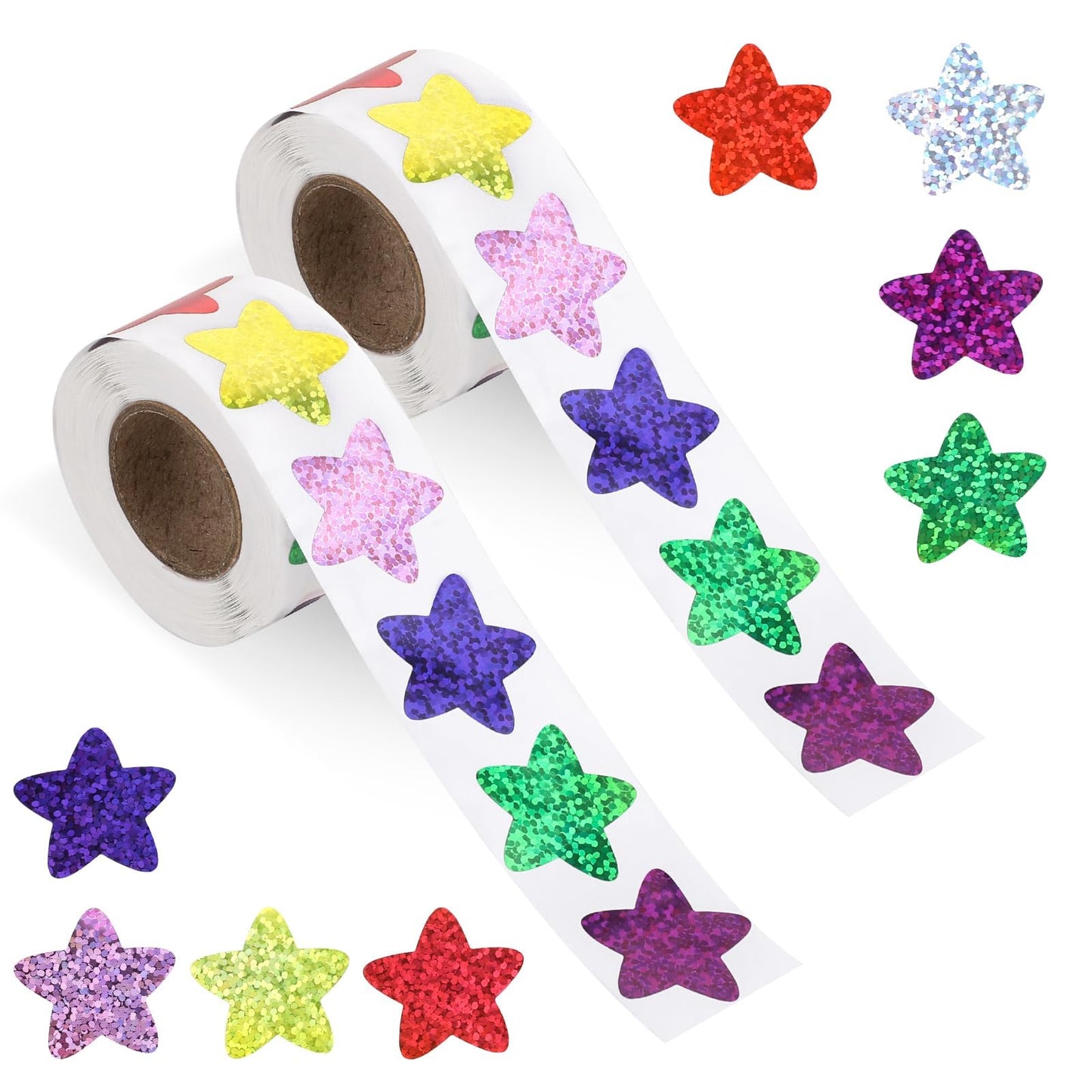 1000pcs Colorful Star Stickers 2 Roll Reward Stickers Teacher Stickers Glitter Star Stickers For Reward Chart,Well Done Stickers for Student Behavior Chart, Crafts, School Classroom Teacher Supplies
