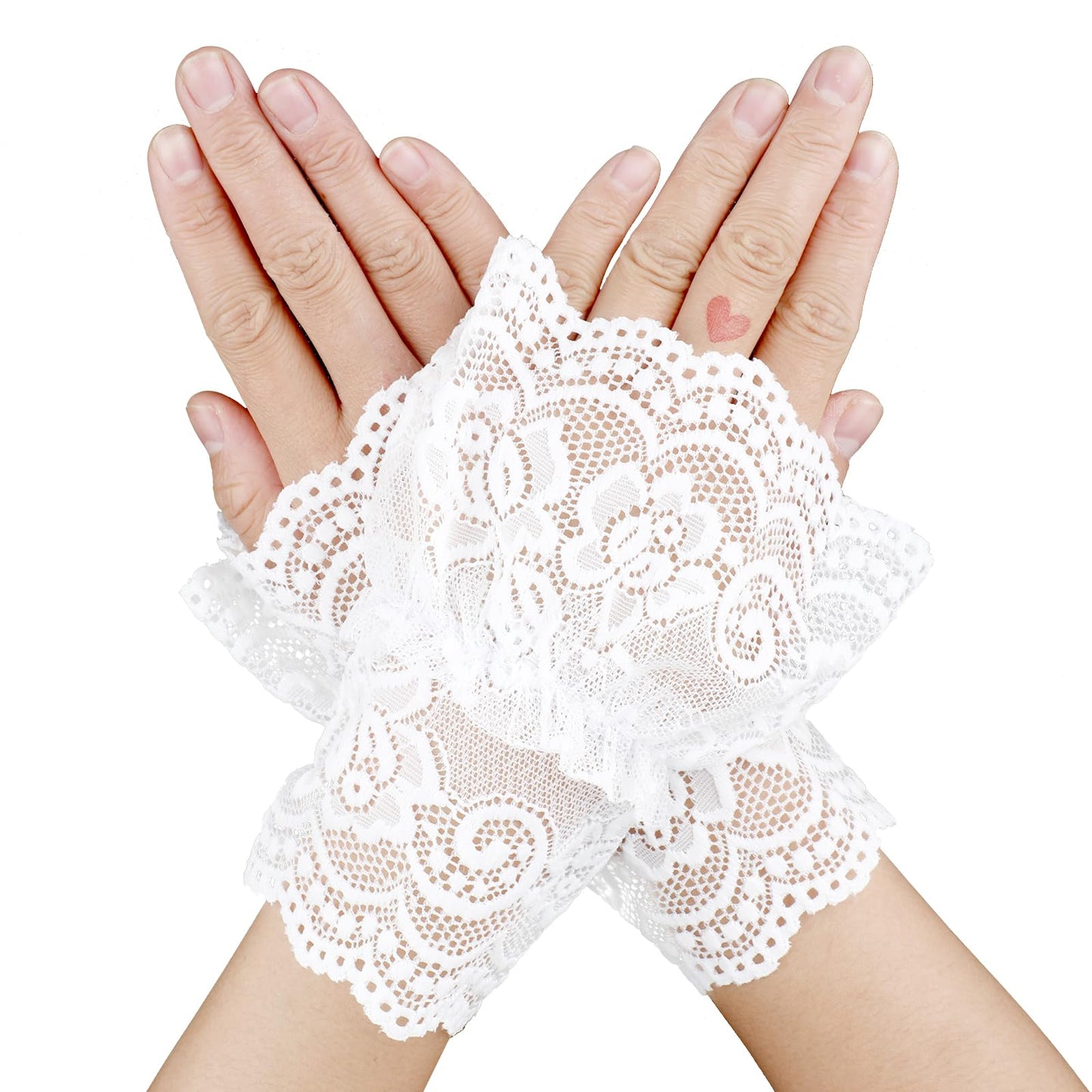 DIVINA VITAE 1 Pairs Short White Lace Gloves Women Lace Fingerless Gloves Lace Gloves for Women Tea Party Bridal Lace Gloves for Wedding Fingerless Lace Gloves for Wedding Party Costume Accessories