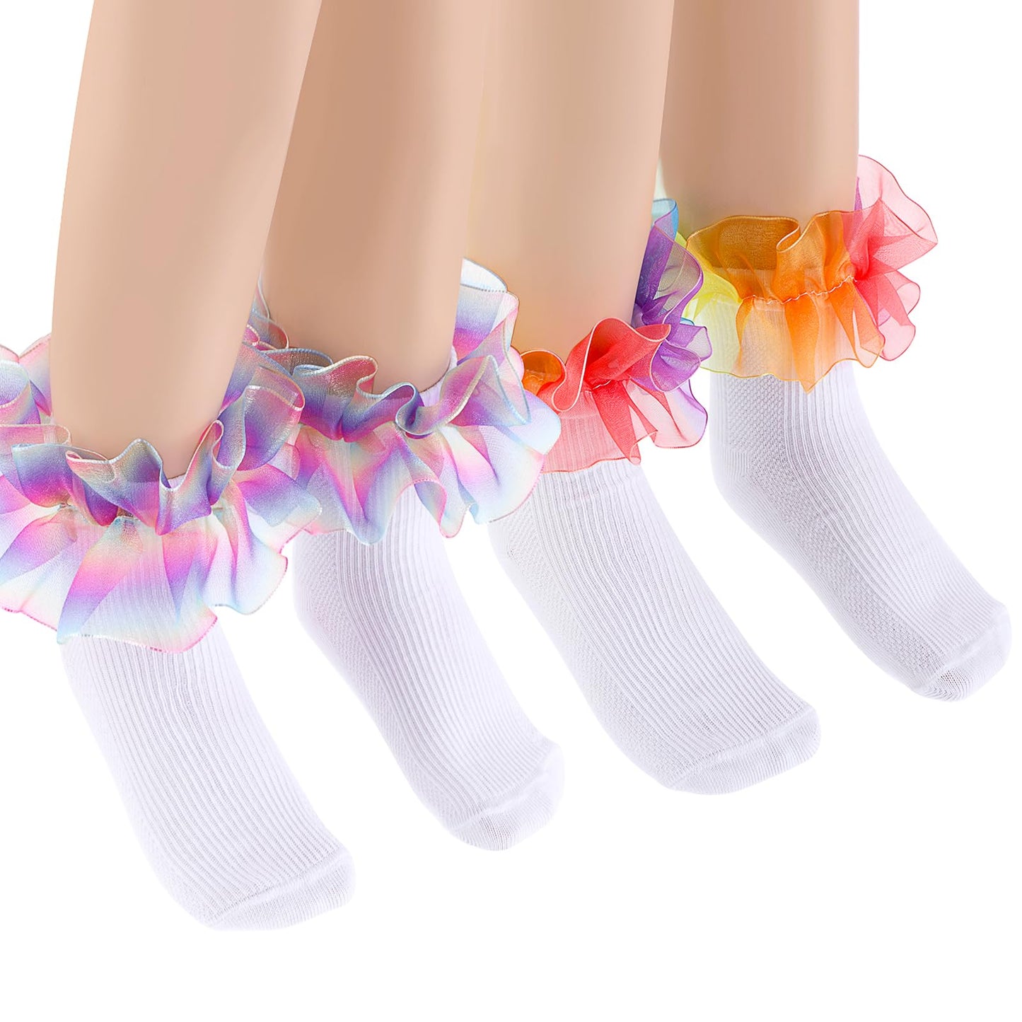 Lusofie 2 Pairs Girls Ruffle Socks Girls Frilly Socks Toddler Ankle Socks Toddler Girls Double Lace Socks Rainbow Style Babys Kiddy Prom Dress Lace Socks For Infant Kids