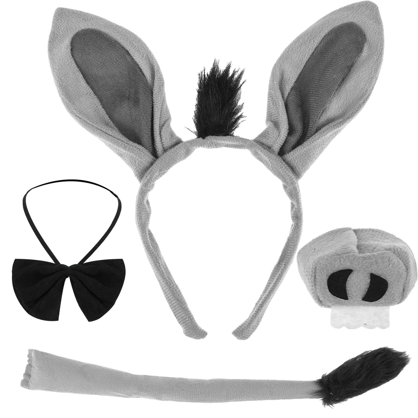 DIVINA VITAE Donkey Costume Set Donkey Ears and Tail Headband Nose Bow Tie Set Animal Ears Animal Costume for Adult Cosplay Halloween Carnival Theme Party Dress Up Party