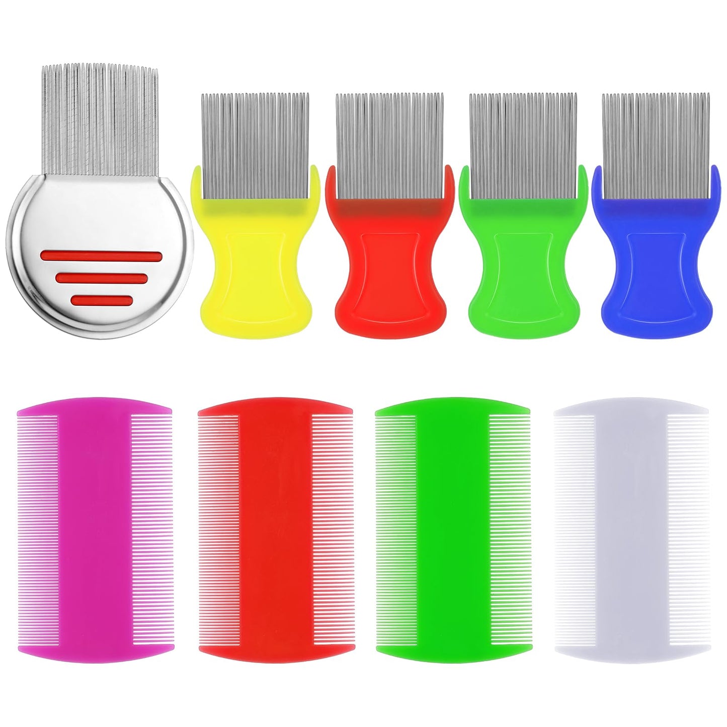 9Pcs Double Sided Fine Tooth Comb, Scalp Comb with Metal Teeth, Lice Combs for Thick Hair, 4 x 2.8 Inch Dandruff Removal Comb for Cats Dogs Puppy, No Damage To Hair