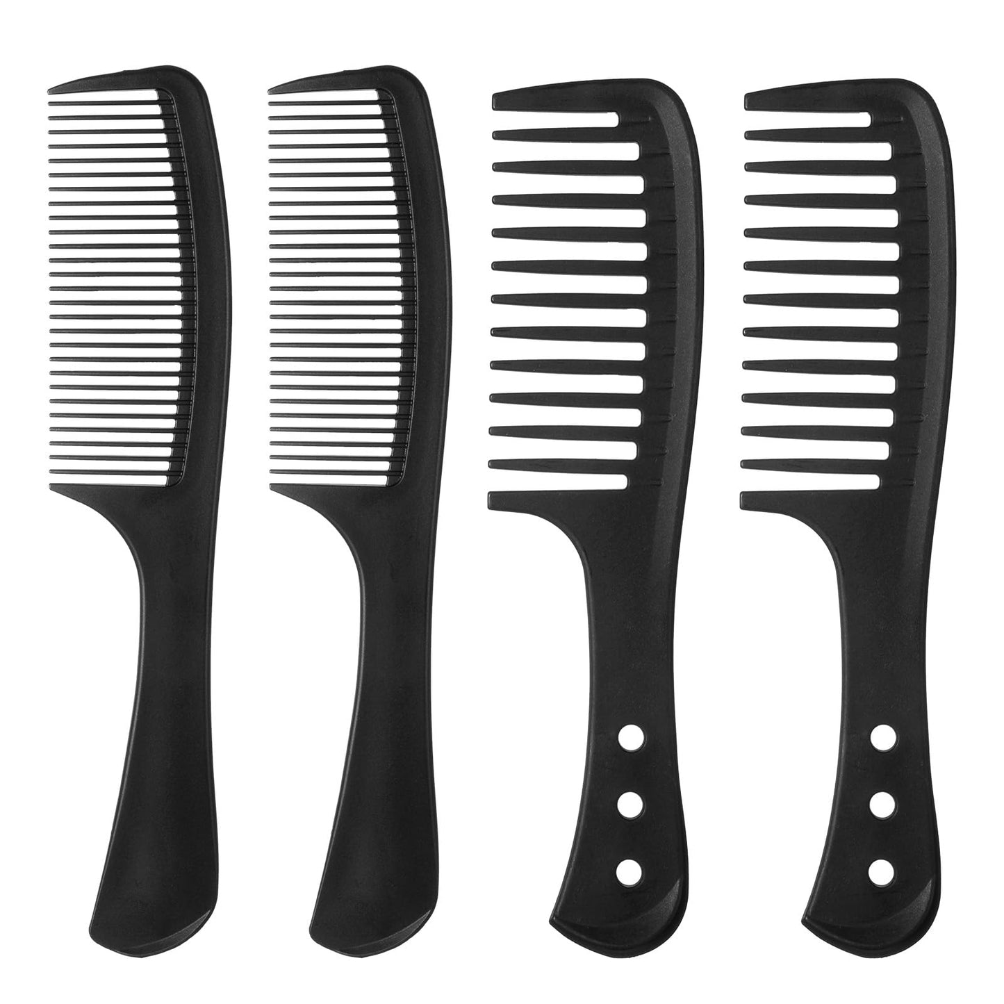 4-Pack Detangling Comb Set: Wide & Fine Tooth Combs for All Hair Types – Curly, Straight, Thick Hair – Painless, Smooth Glidings & Anti-Static, Salon Quality Hairs Care (Black)