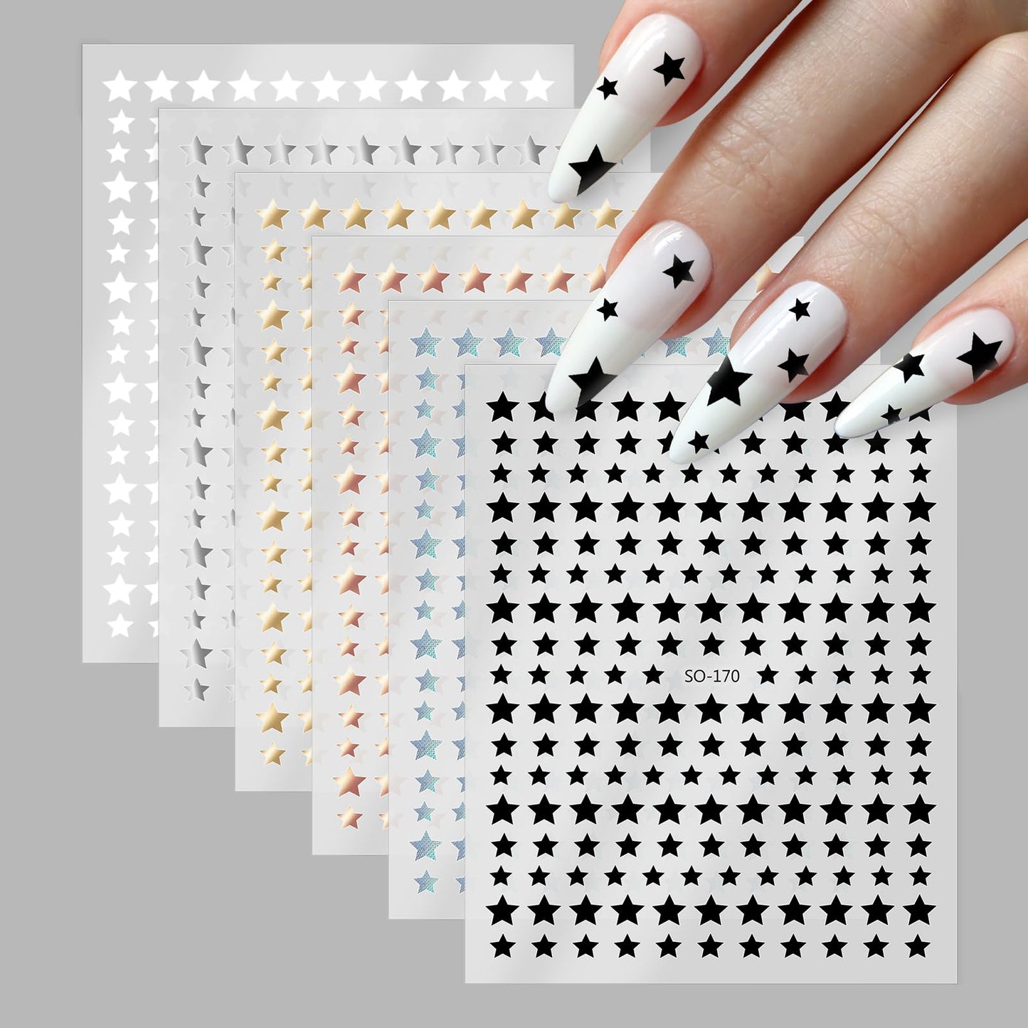 6 Sheets Nail Stickers Aurora Nail Art Stickers Self-Adhesive Y2k Star Nail Stickers for Nail Art,Punk Star Stickers Metal Styles with Rhinestones DIY Nails Manicure Decorations(Punk Star)