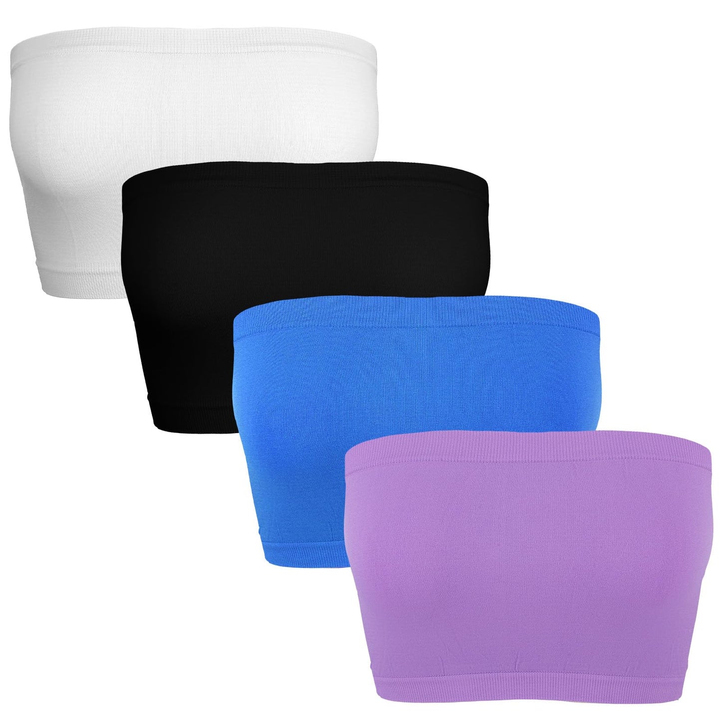 4 Pcs Women's Tube Top, Bandeau Casual Crop Top, Strapless Tank Basic Short Shirt, Black, White, Blue, Purple, One Size, Black, White, Blue, Purple, One Size