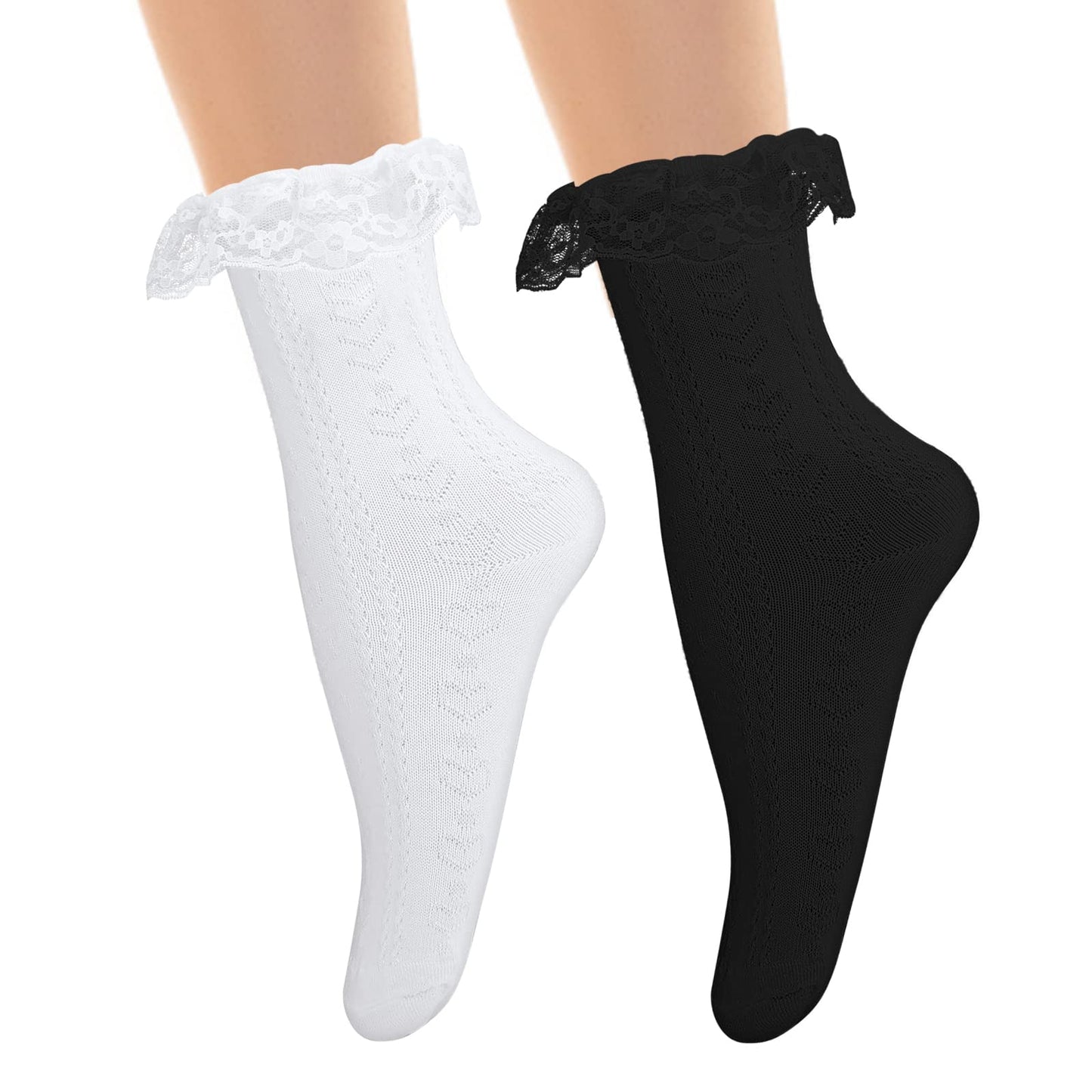 Yolev 2 Pairs Of Lace Ruffle Socks Cute Women's Ruffle Socks Lace Princess Socks For Ladies And Girls