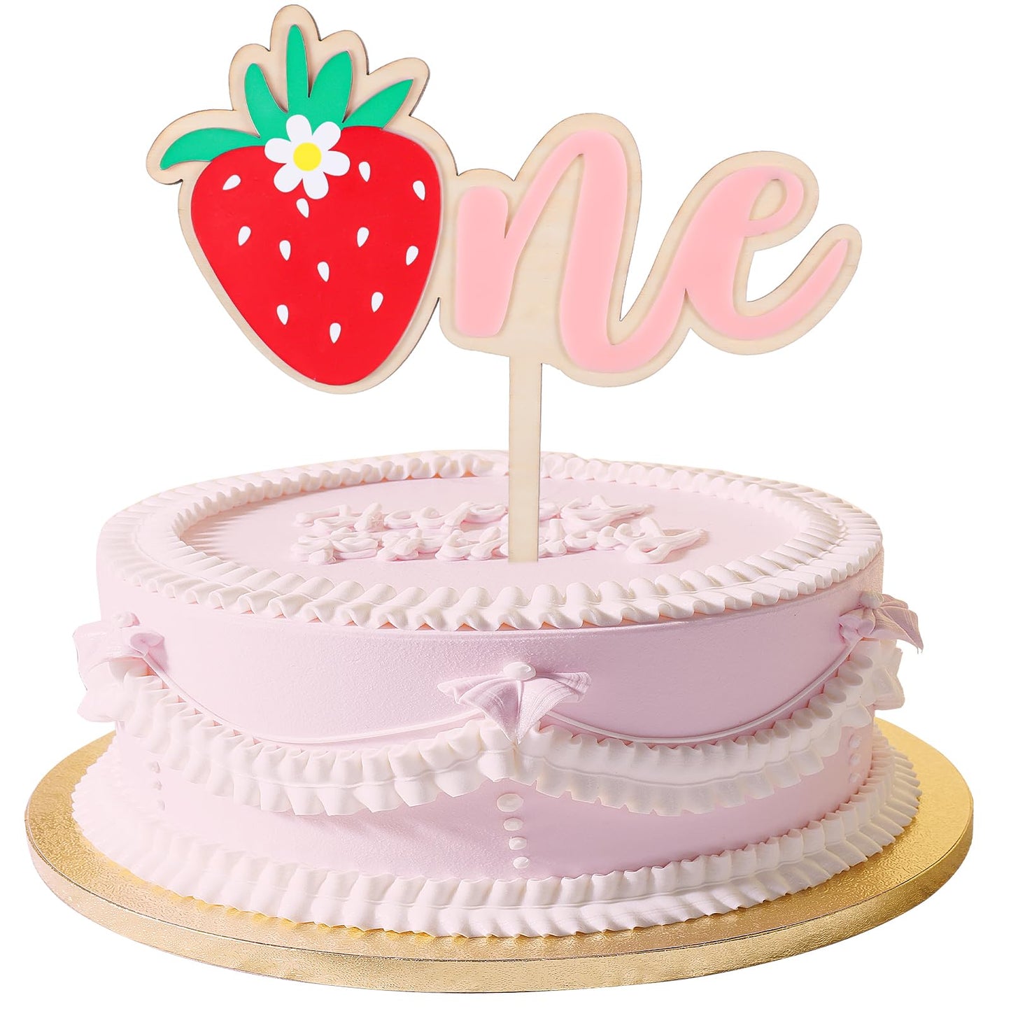 Strawberry One Cake Topper Wooden 1st Birthday Cake Topper Sweet One Berry First Birthday Decorations Pink Strawberry Cake Pick Decoration For Women GIrl Strawberry Theme Baby Shower Party