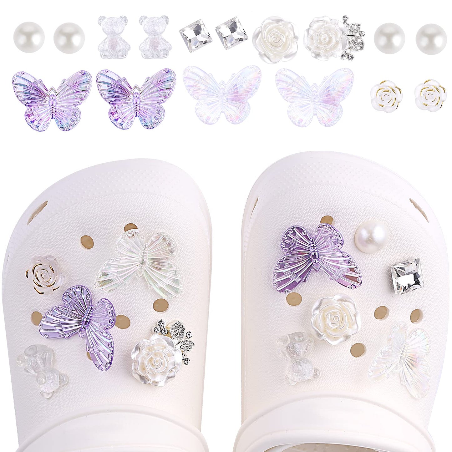 Lusofie 16 pcs Flower Shoe Charms for Girls Cute Flower Designer Shoe Charms Butterfly Shoe Charms Fits for Shoe Decorations for Clog Sandals Birthday Party Gift