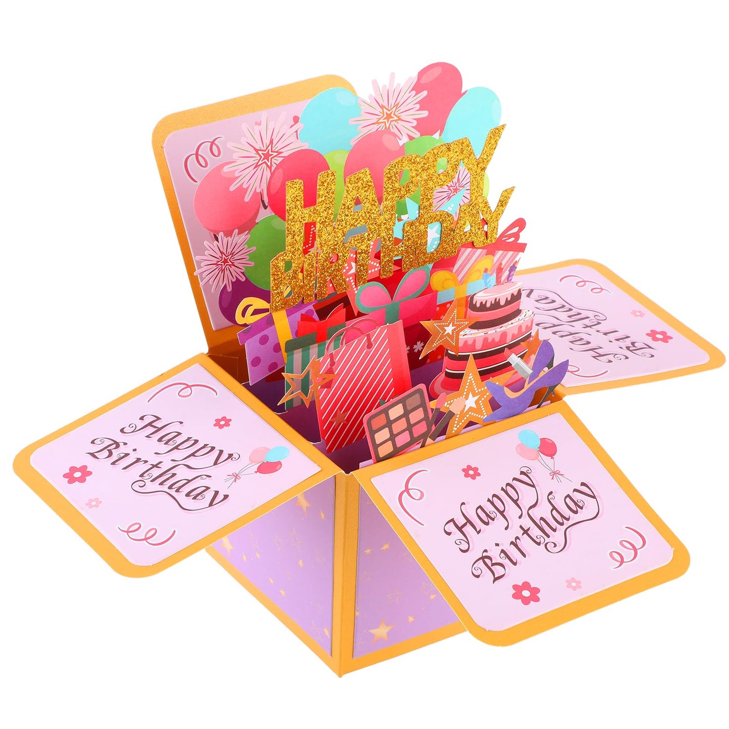 Happy Birthday Pop Up Card Unique 3D Birthday Gift Box Sweet Handmade Birthday Greeting Cards with Blank Card and Envelope for Daughter Son Mom Dad Friend