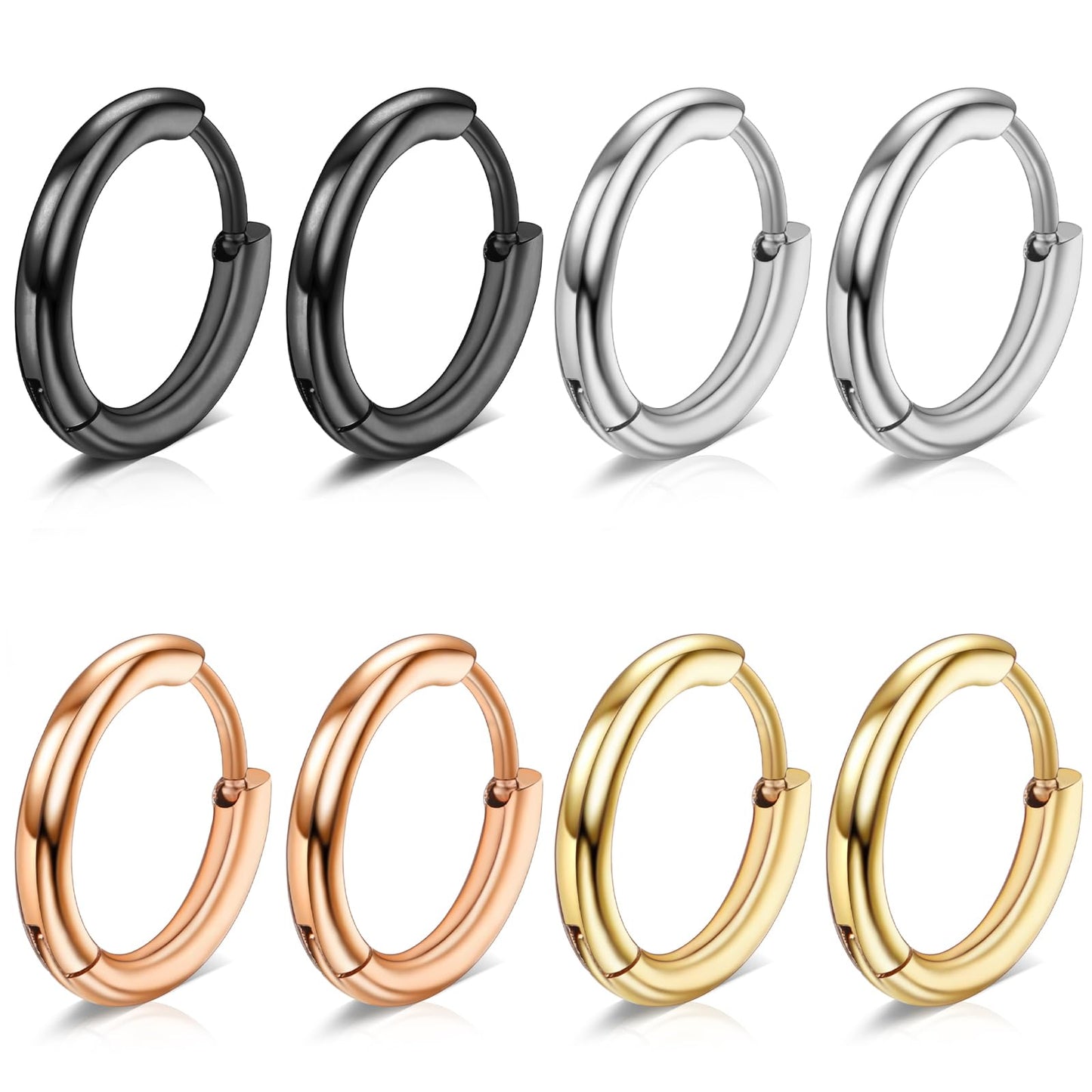 Hoop Earrings for Men 4Pairs Stainless Steel Hoop Earrings 6mm Huggie Earring Sets for Multiple Piercing Hypoallergenic Hoop Earrings for Women