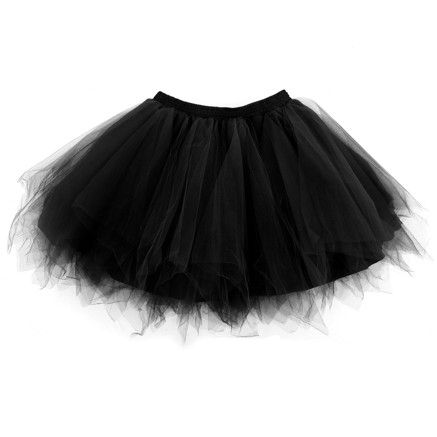 Tutu Skirts for Women with Lined 80s Fancy Dress for Women Adults Short Classic Elastic Tulle Skirt Multi-Layer Tutu for Cosplay Dance Party Halloween Costume(Black)
