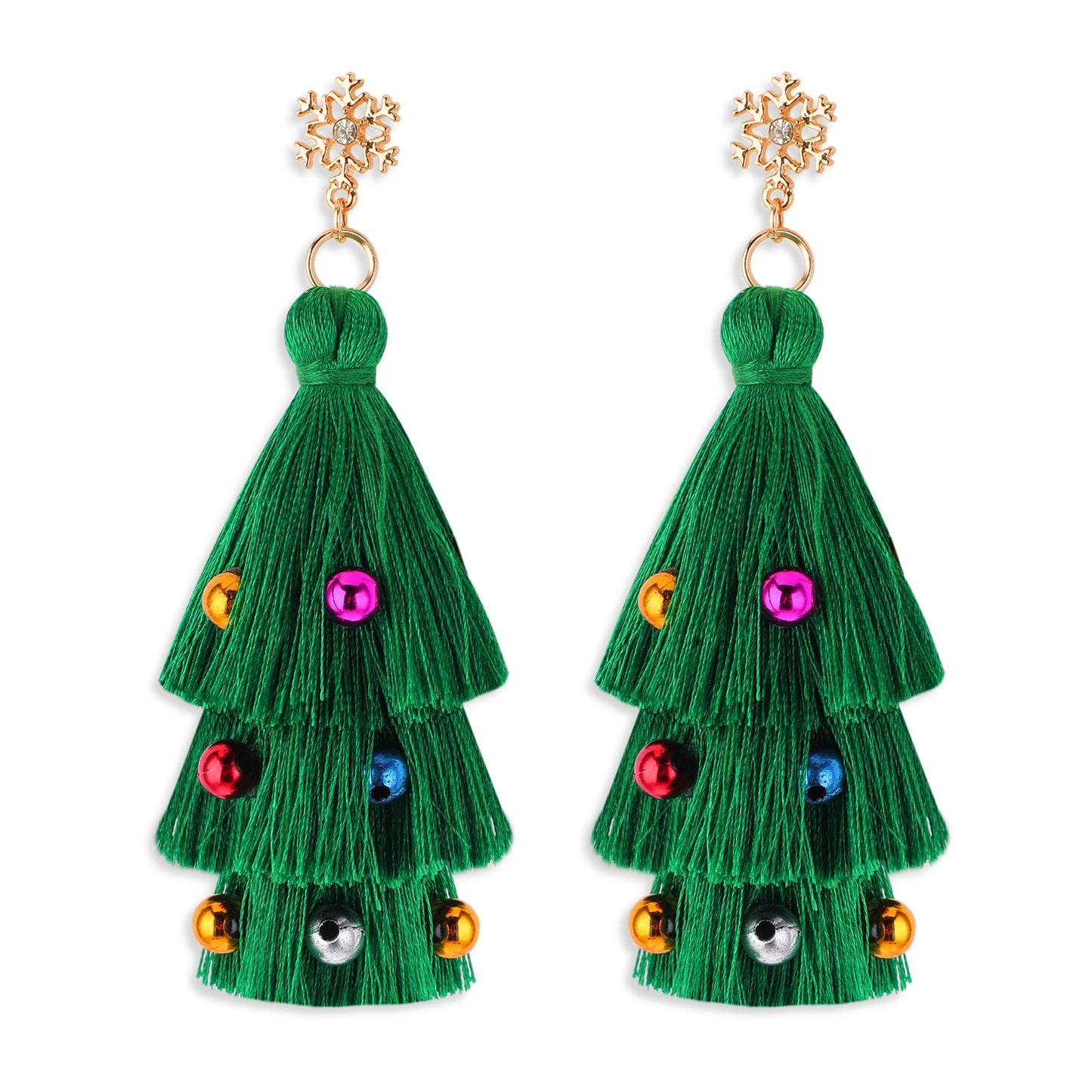 Christmas Tree Earrings Xmas Fringe Earrings Christmas Layered Tassel Earrings Bohemian Tiered Dangle Drop Earrings Xmas Jewellery Presents for Women Girls