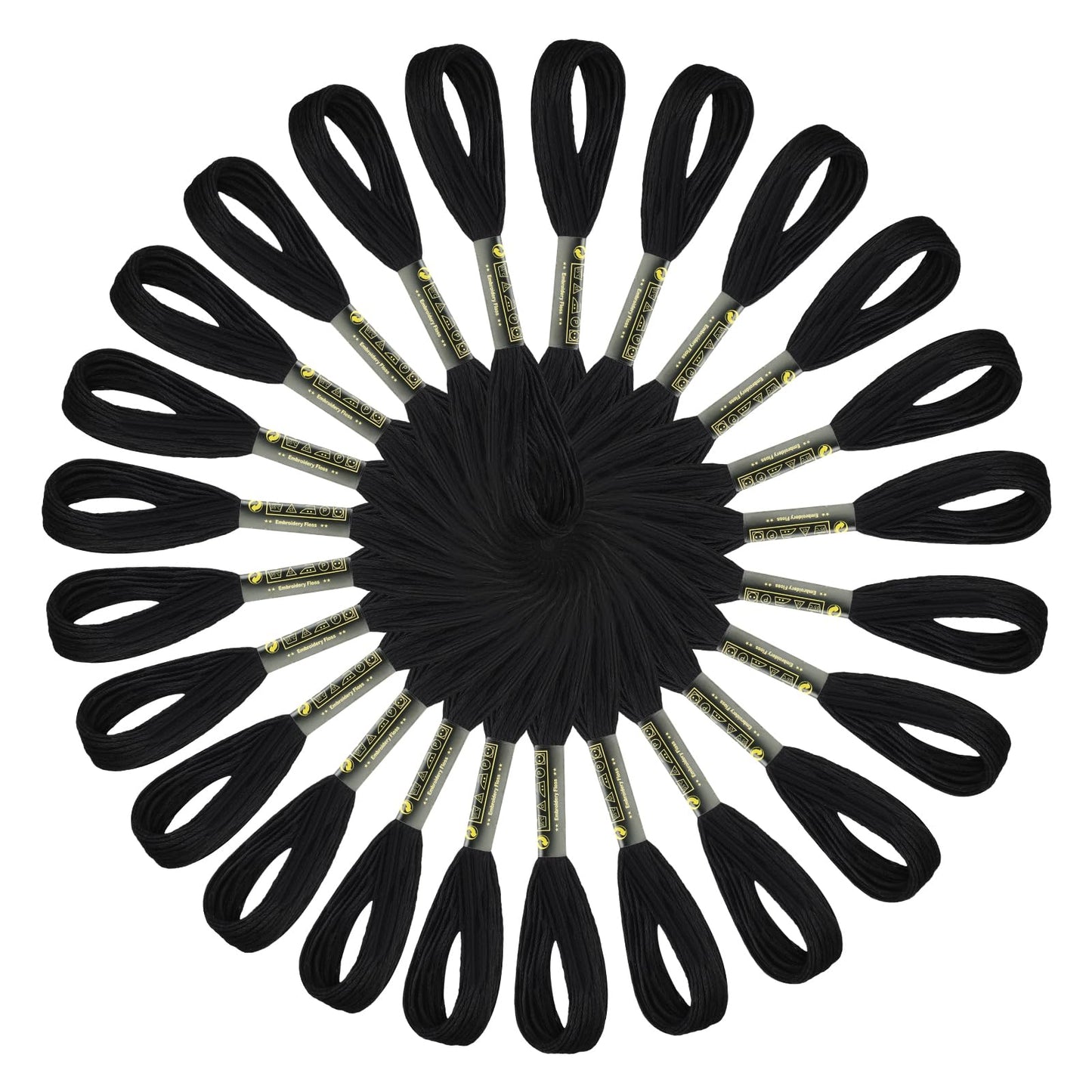 Lusofie 24Pcs Black Embroidery Thread Polyester Cross Stitch Thread Embroidery Floss 6 Strands Thick Thread for Embroidery Bracelet Sewing(8m/26.24feet)