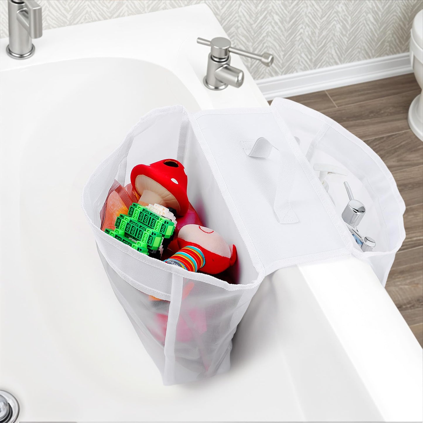 Saddle Shape Bath Toy Holder for Bathtub, Bathroom Toy Storage, Bath Toys Basket With Quick-Dry Mesh for Bathroom Tub