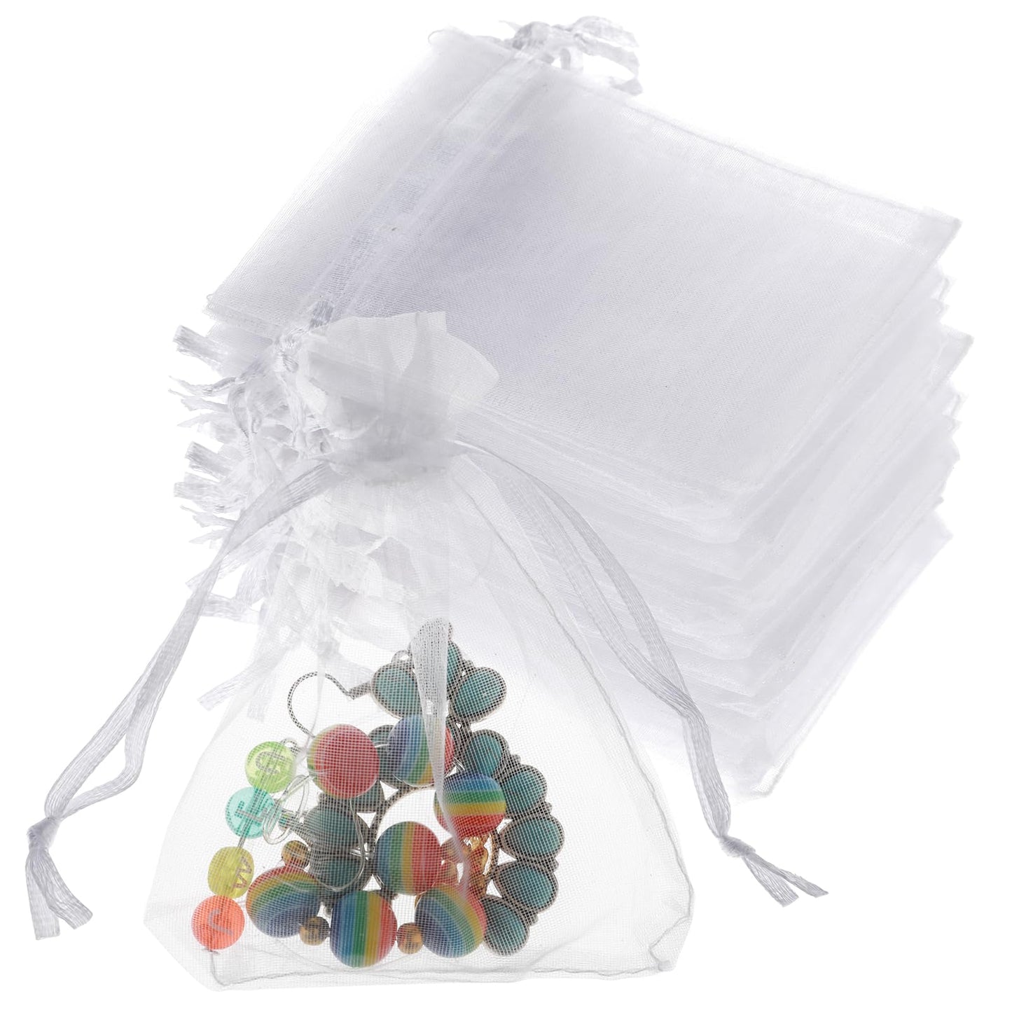 Lusofie Mesh Drawstring Bags 50 Pcs Organza Bags White Mesh Bags Jewelry Bags Drawstring Mesh Gift Bags Drawstring Gift Bags for Wedding Christmas Party 2.7''X3.5''