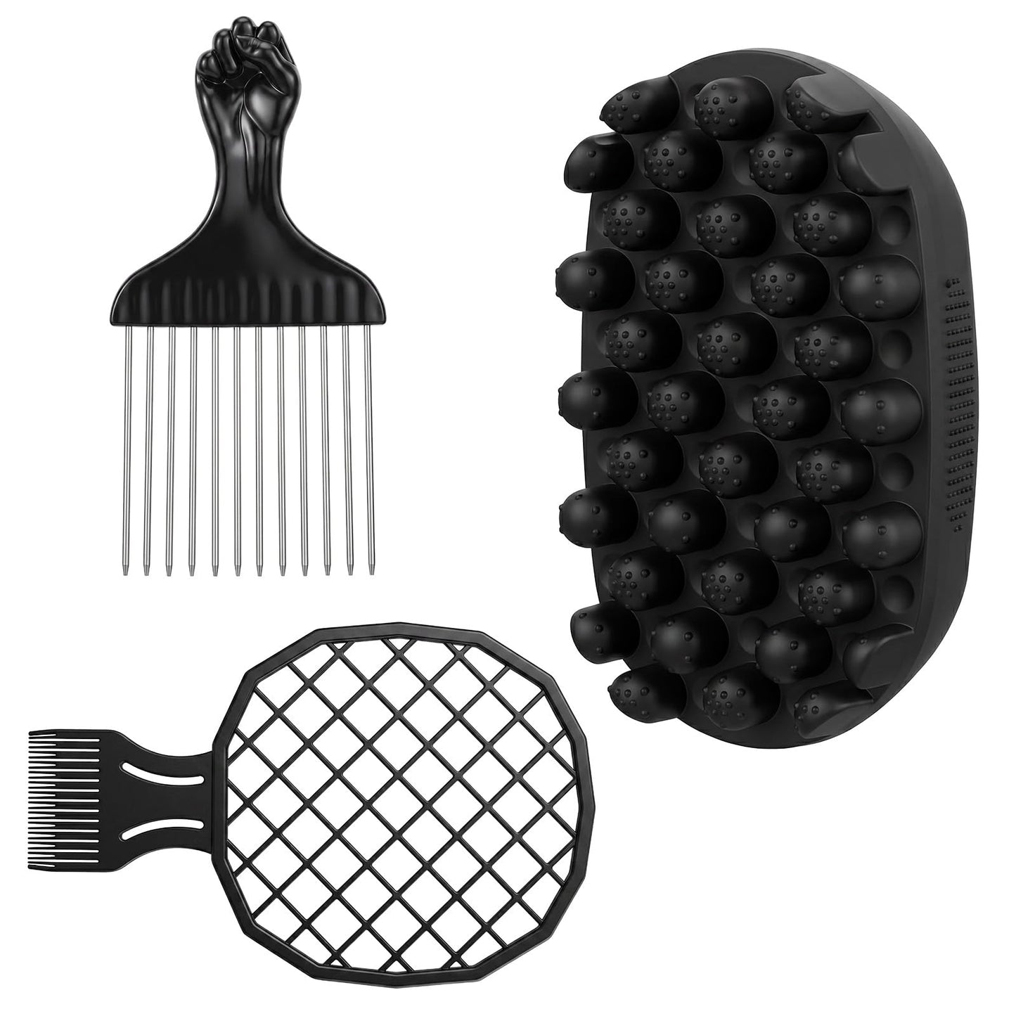 3 Pack Twist King Comb Set, Twist Hair Sponge Brush, Metal Afro Pick