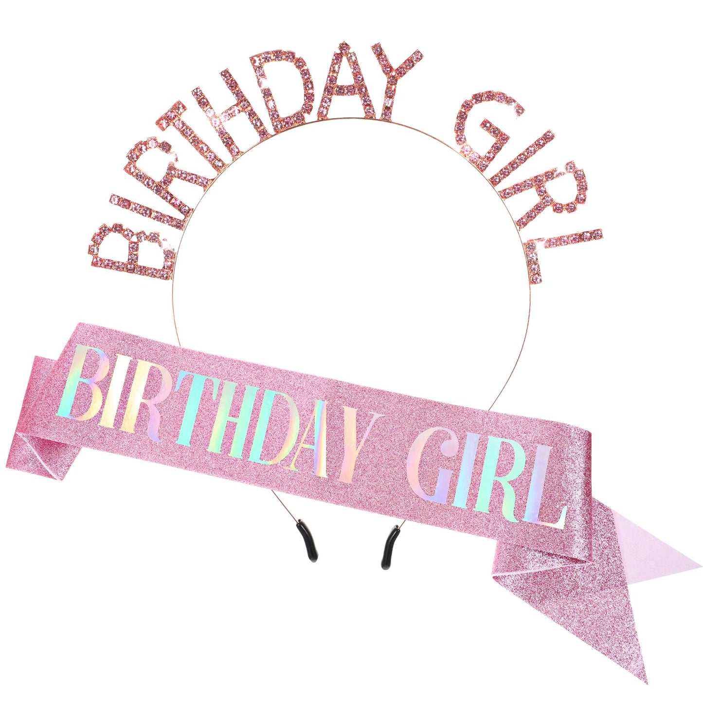 Birthday Sash and Crown for Women Pink Birthday Girl Sash Glitter Birthday Tiara and Sash Birthday Crowns for Women Rhinestone Birthday Girl Headband Birthday Decorations Accessories Birthday Gifts