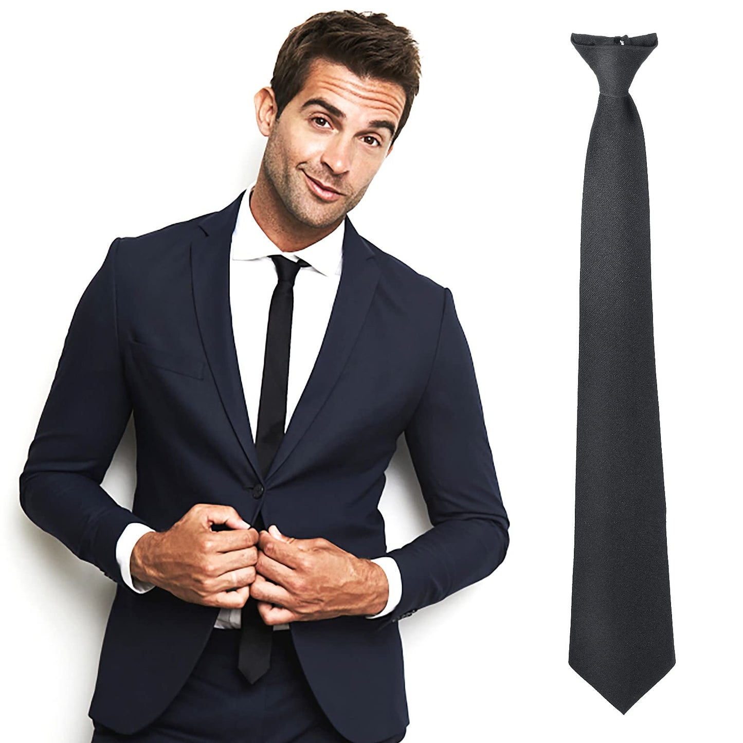 Yolev Black Tie Men's Clip-on Ties Solid Uniform Pre-tied Skinny Zipper Tie Wedding Solid Neck Strap Tie for Wedding Graduation School Uniforms