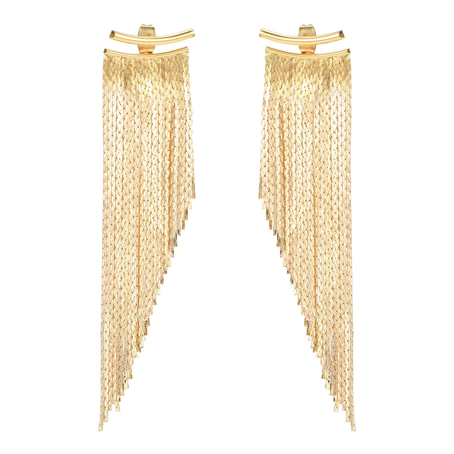 Gold Tassel Dangle Earrings for Women Dangling,Trendy Gold Tassel Earrings Anti-sensitive Sparkly Fringe Earrings Long Statement Drop & Dangle earrings for Wedding Prom Party