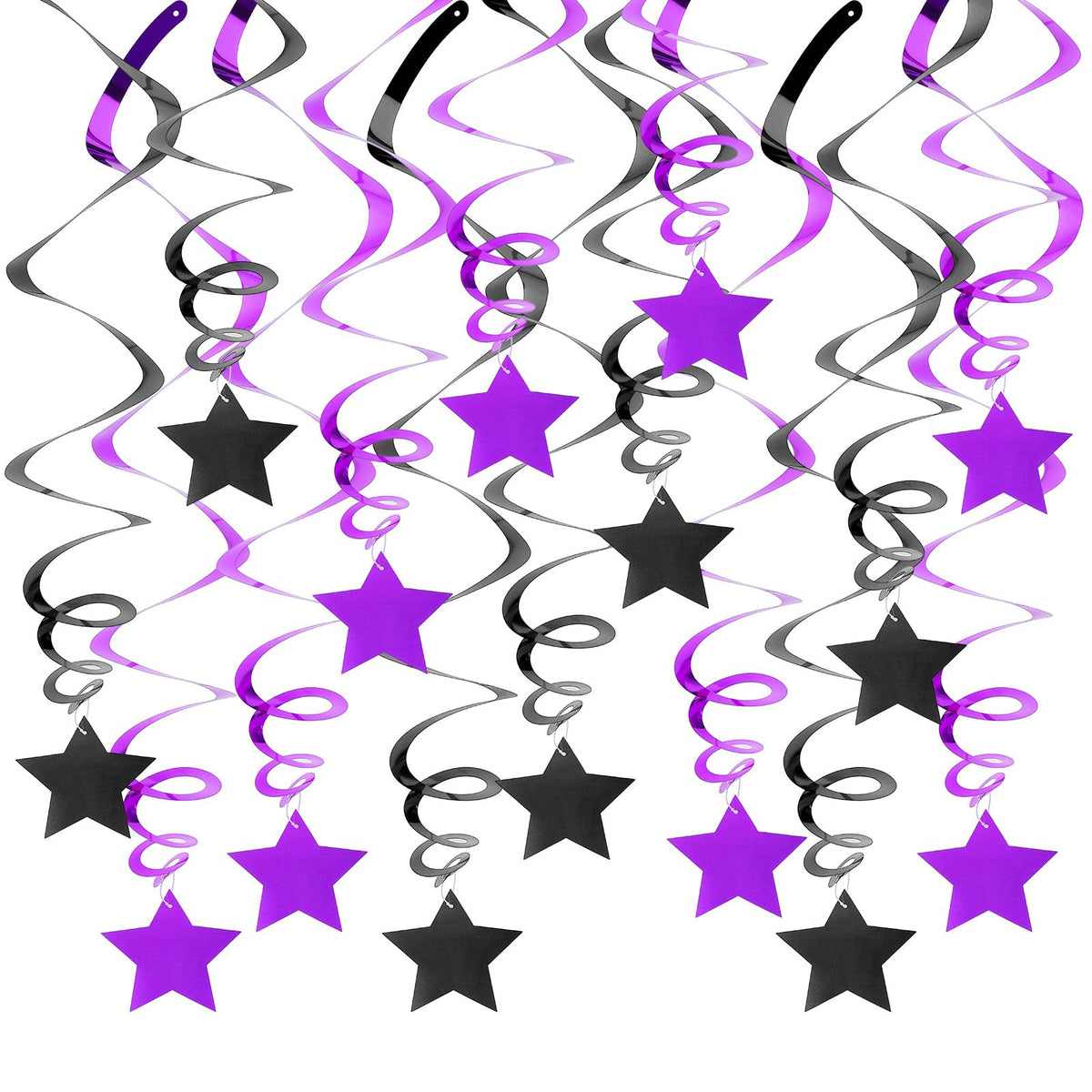15pcs Black Purple Star Hanging Swirl Decorations Halloween Decorations