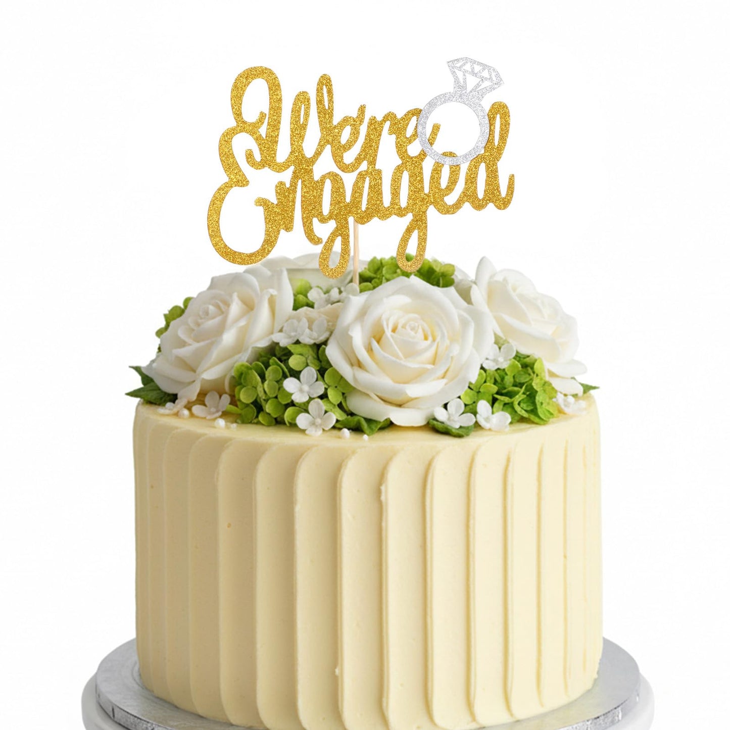 Gold Engaged Cake Topper -We're Engaged-Glitter Wedding Cake Toppers with Ring,Bridal Shower Cakes Pick Decorations for Wedding Engagement Party