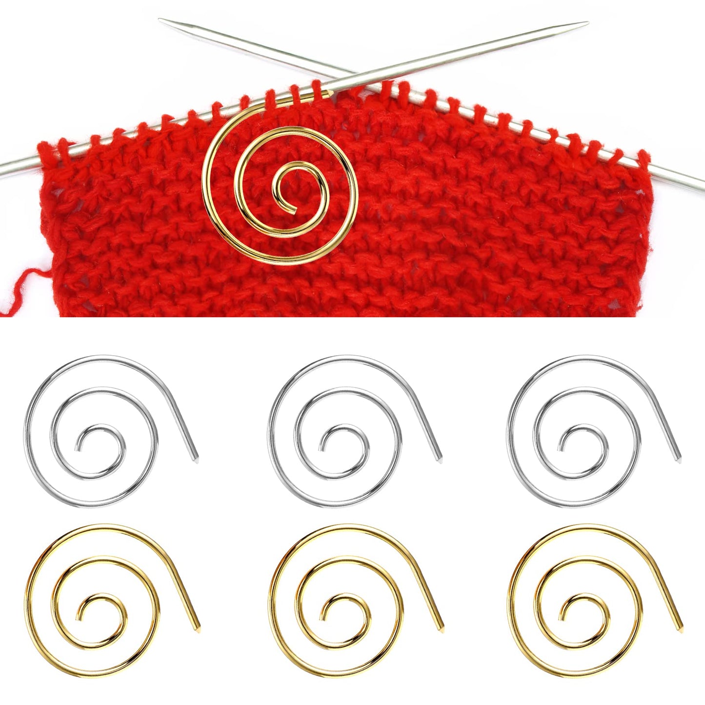 Lusofie 6PCS Spiral Cable Knitting Needle, Spiral Cable Needle Circular Knitting Needles Cable Needles for Knitting Gold/Silver