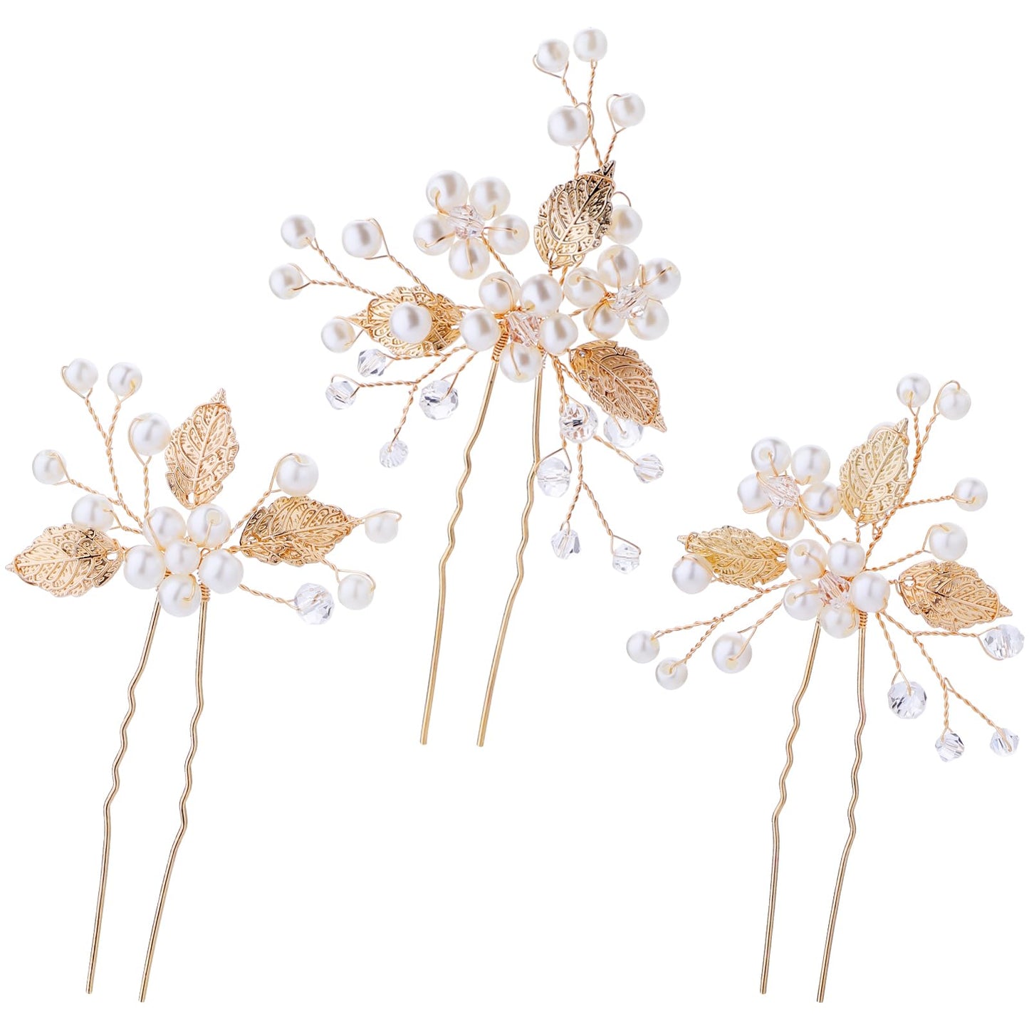 Lusofie 3Pcs Bridal Wedding Hair Pins Gold Flower Hair Pins with Pearl Leaf Wedding Hair Pieces Hair Accessories for Women Girls