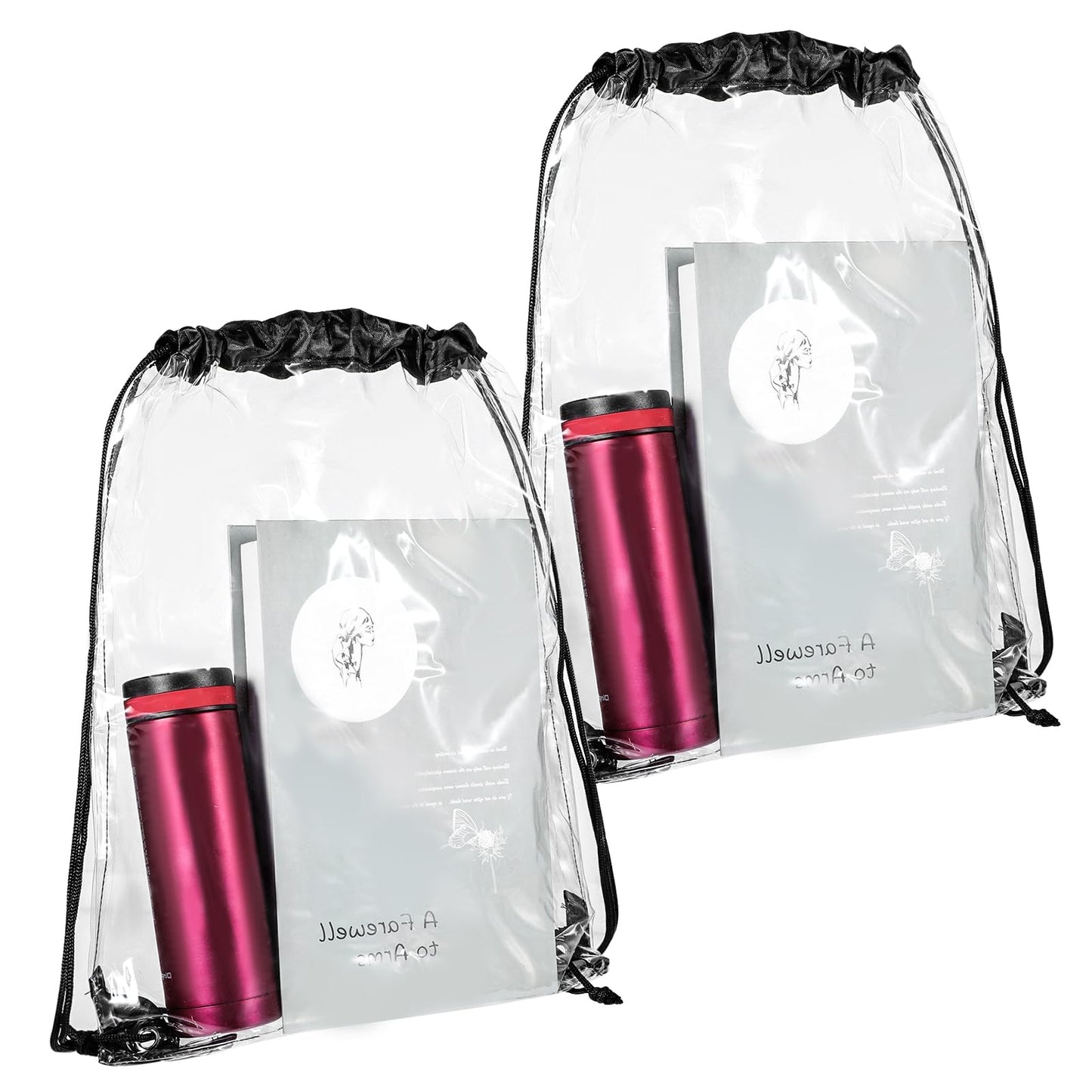 Tucnoeu 2pcs Clear Drawstring Bag,Drawstring Gym Bag,Waterproof Drawstring Backpack for Adults Children Going on Sports Outings Schools and Gymnasium Use