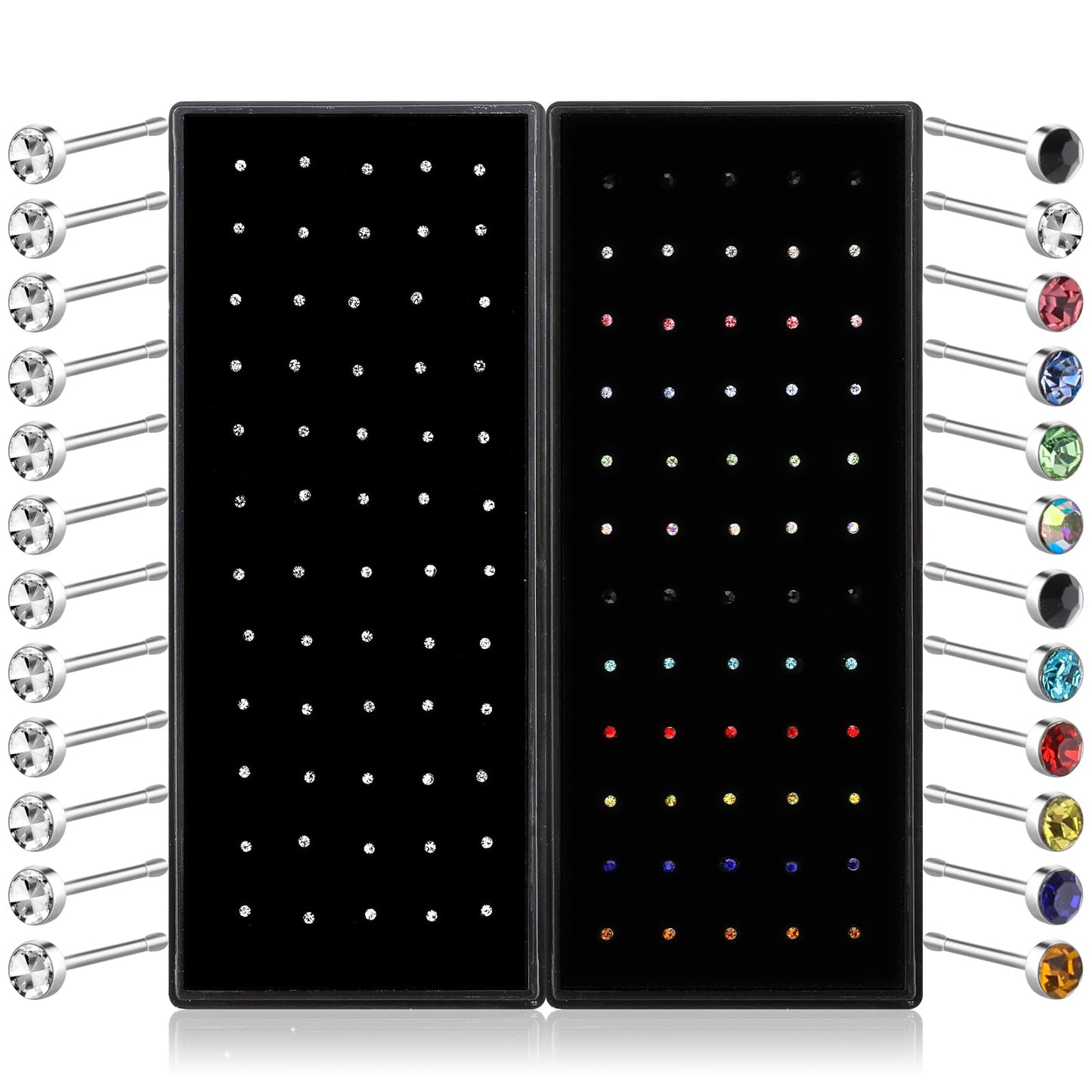 Yolev 2 Sets 120 pcs Stainless Steel Nose Ring Body Piercing Jewelry Nose Studs Ear Piercings Stainless Steel Tragus Helix Barbell Body Piercing Jewelry Hoop Crystal Hypoallergenic White+Multicolor