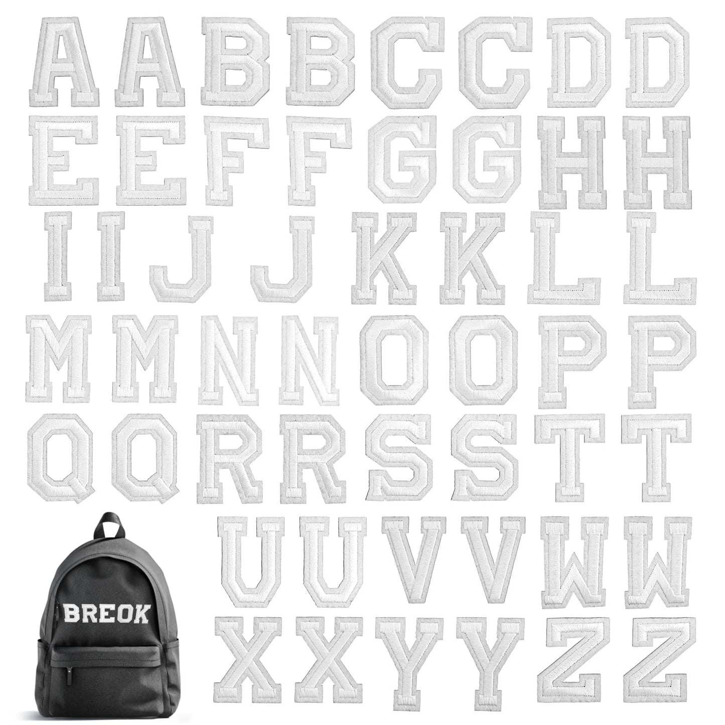Yolev 52pcs Iron On Alphabet Patches Iron On Clothes Patches A to Z Alphabet Applique Patches Sew On Embroidery Patches White Alphabet Patches for Clothing