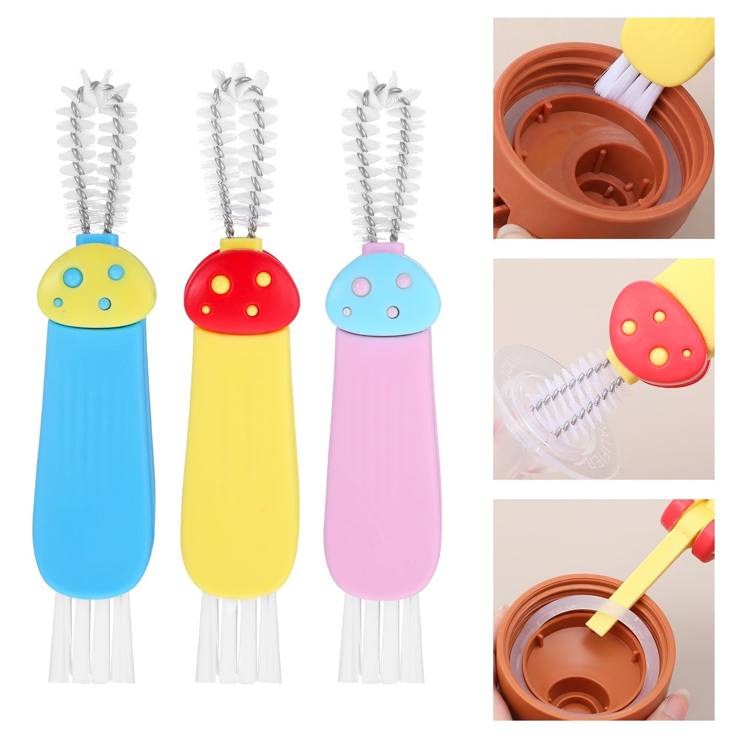 3 in 1 Cup Lid Cleaning Brush,Multifunctional Crevice Cleaning Brush with Scraper, Crevice & Angled Brushes,Portable Lid Clean Brushes Tool Deep Clean Coffee Mugs, Water Bottles, Tumblers & More