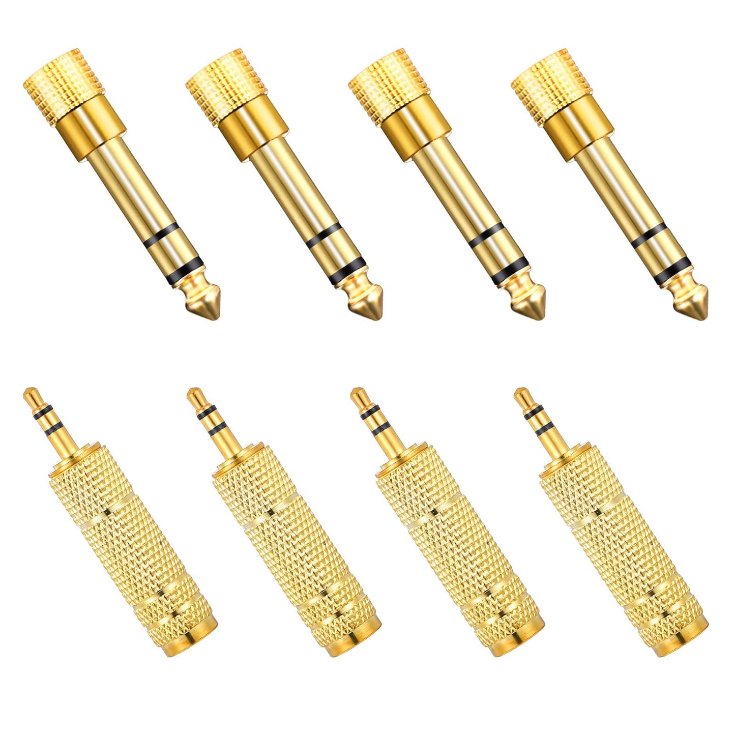 HaiFafafaing 8 Pcs Headphone Adapter, 3.5mm Male to 1/4 Female and 1/4 to 3.5mm Adapter, Gold Audio Jack Converters for Studio, Guitar, Microphone, Speaker, Hi-Fi Systems