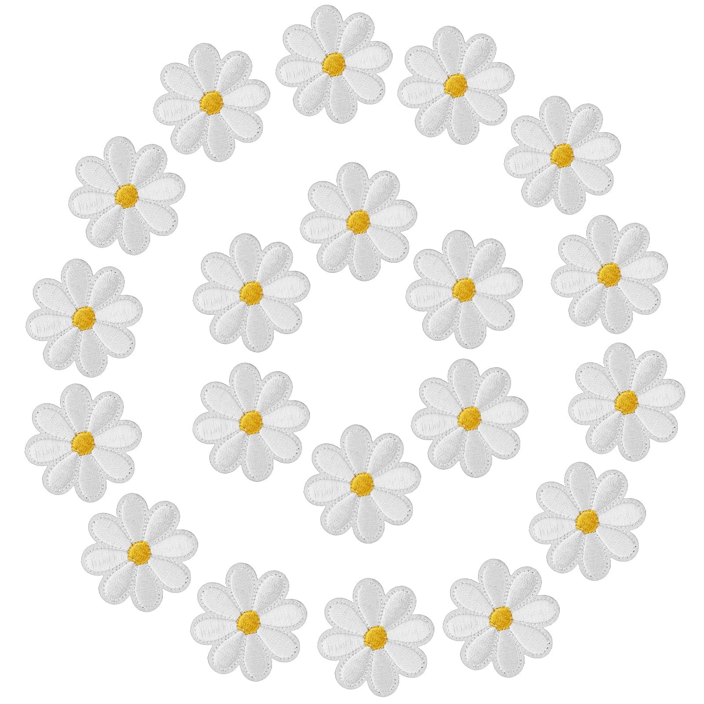 Yolev 20pcs Daisy Flower Iron on Patches for Clothing, Embroidered Repair Patches for DIY Decoration T-Shirt Backpack Hoodies Bags Clothes Arts Crafts