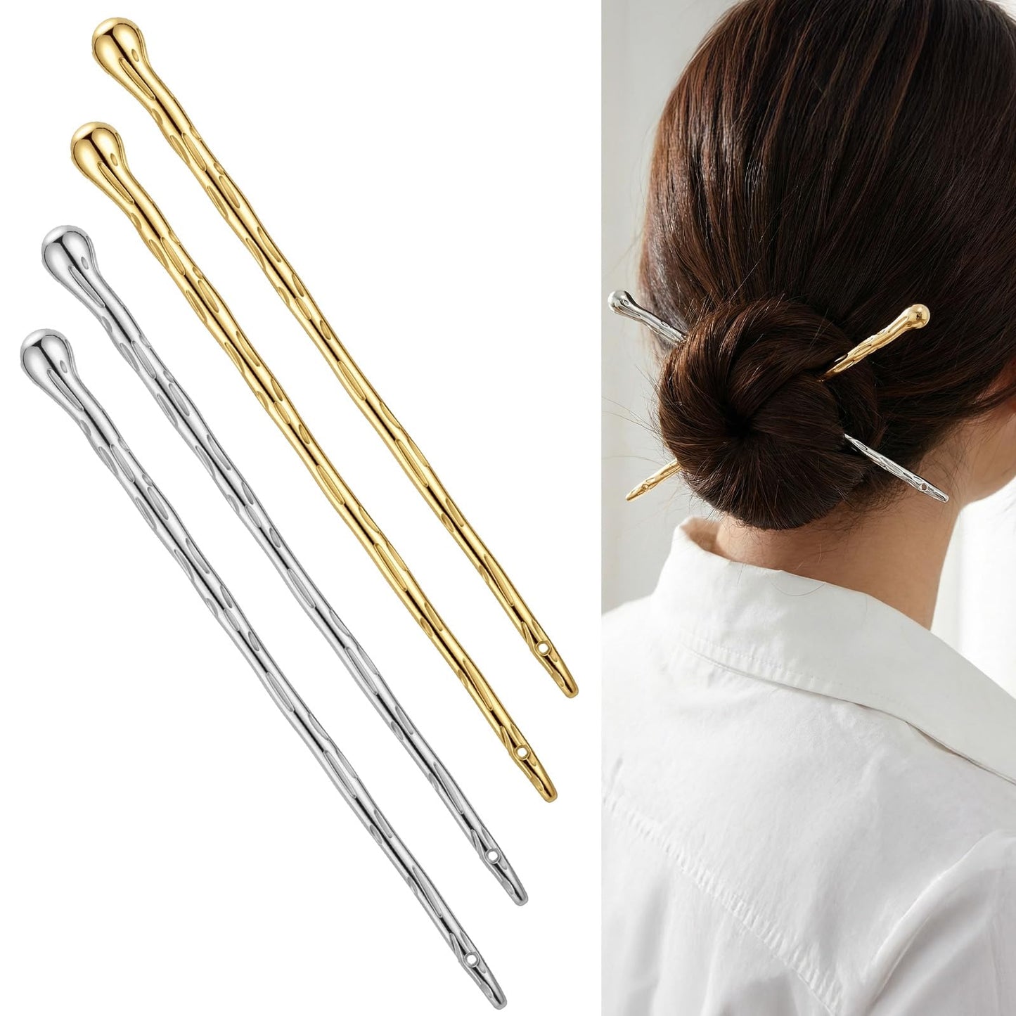 4 Pcs metal hair sticks for women Buns and Updos - metal hair pins Hold For Fine & Thick Hairs - hairschopsticks French pins