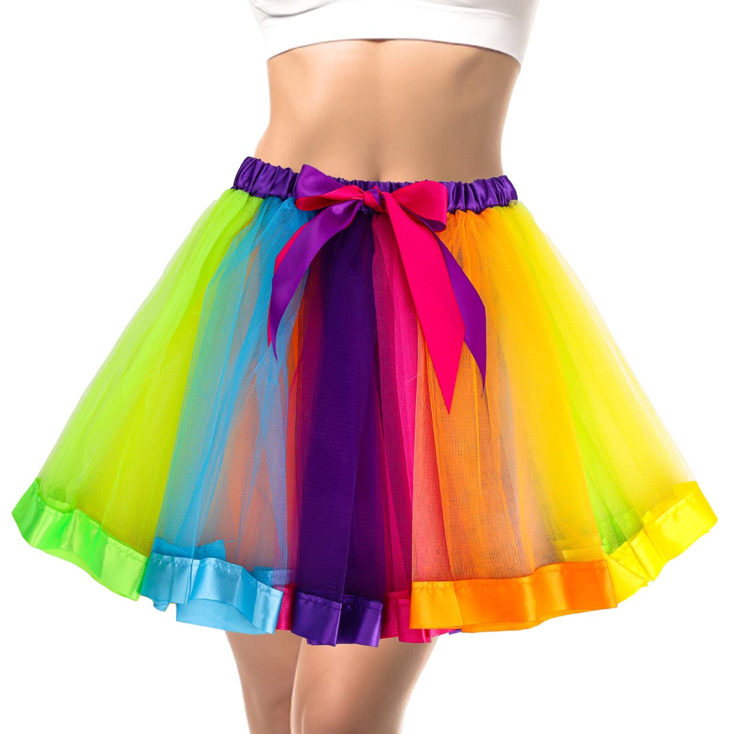 Rainbow Tutu Skirts Women's Ballet Tulle Tutu Skirt Ribbon Party Dance Skirt Runners Tutu Colorful Running Skirts for Women and Girls