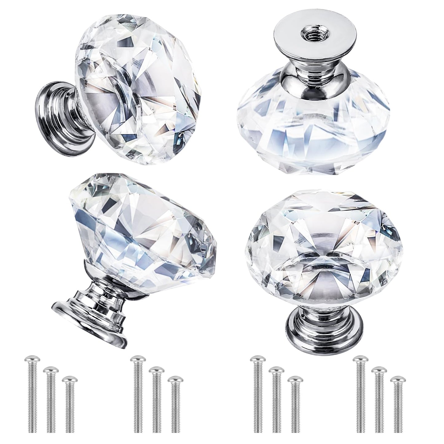 Yolev 4PCS Cabinet Knobs Drawer Handles with 3 Sizes Screws, 30mm Drawer Handles Crystal Shaped Door Knobs for Cupboards Dresser Drawers, Cabinet, Chest, Office