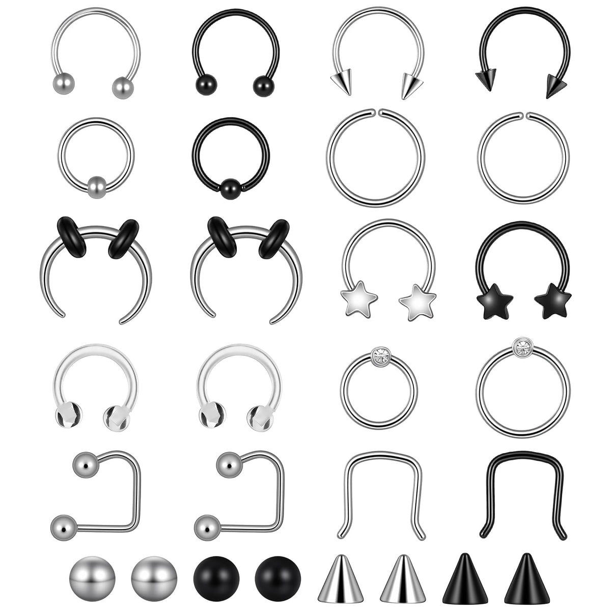 Tucnoeu 28 Pcs 16G Septum Rings, Lip Rings for Women Nose Piercing Jewelry