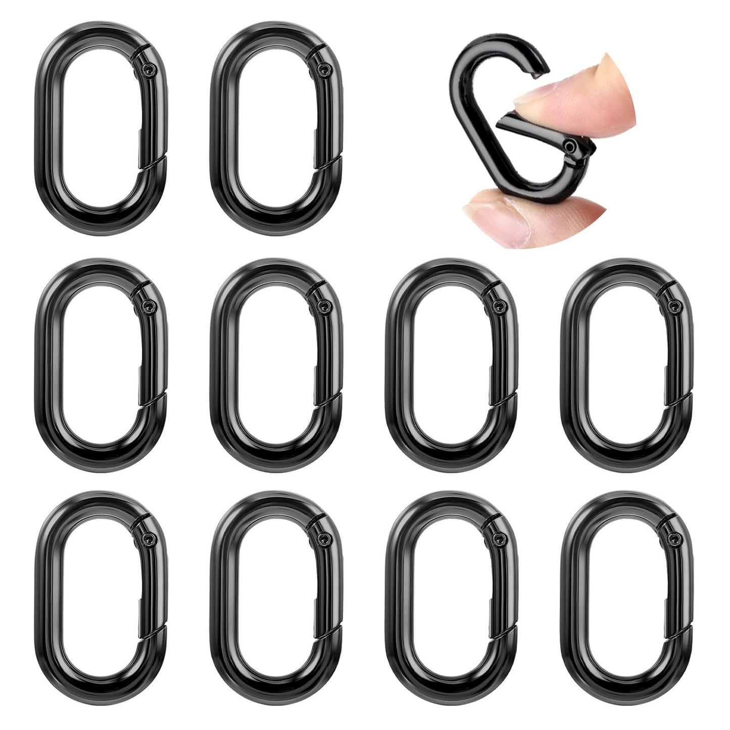 10 Pcs Small Carabiner Clip Oval Mini Carabiner Spring Snap Hook Small Snap Hooks Heavy Duty for Outdoor Camping Fishing Climbing Hiking Car Key Rings Hook Purse Keychain Replacement (Black)