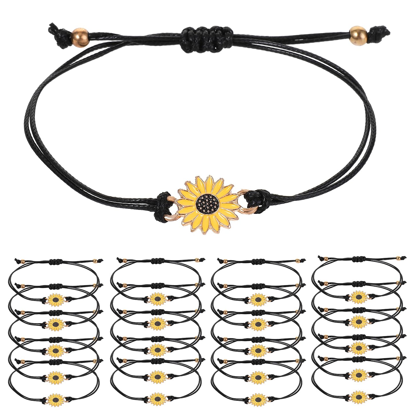 Yolev 20 Pcs Sunflower Bracelets Adjustable Handmade Friendship Bracelet Bulk Boho Braided Rope String Bracelets Handmade Friendship Bracelets for Women Girls Summer Party Gift Favors