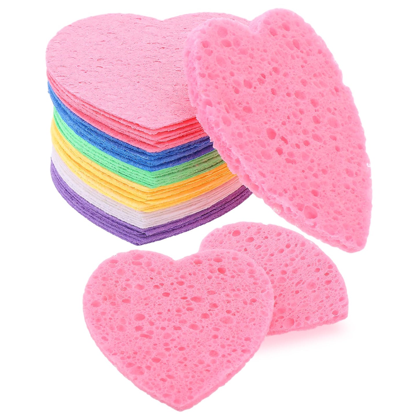 60 Pcs Heart Face Sponges Compressed Face Sponge for Cleansing and Exfoliating Natural Reusable Heart Shaped Sponges for Face Disposable Facial Sponges Pads for Washing Esthetician Makeup Removal