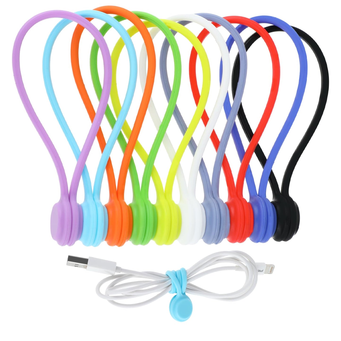 Lusofie 10 PCS Magnetic Cable Ties Reusable Silicone Magnetic Cord Ties Cable Organizer for Organizing, Bookmark Whiteboard Fridge Magnets